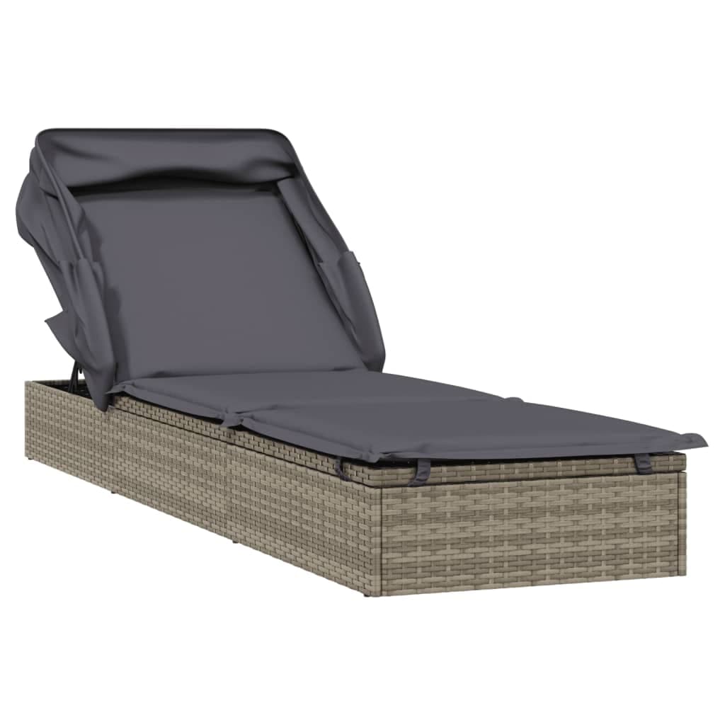 Sonnenliege mit klappbarem Dach aus Polyrattan