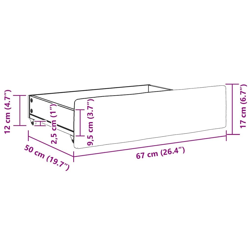 Bett-Schubladen, 2 Stück, Holz und Kunstleder