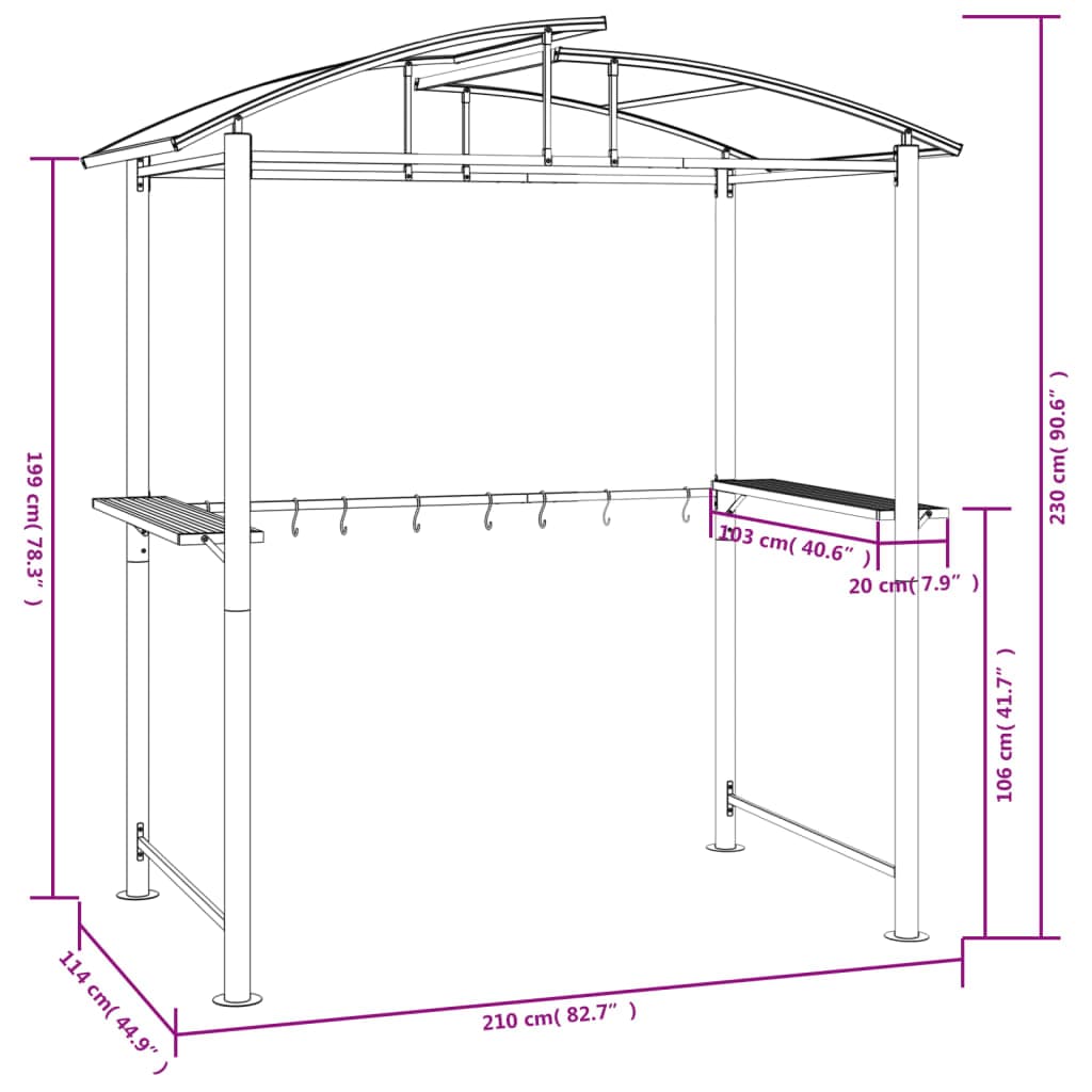 Grillpavillon mit Seitenablagen Anthrazit 210x114x230 cm Stahl