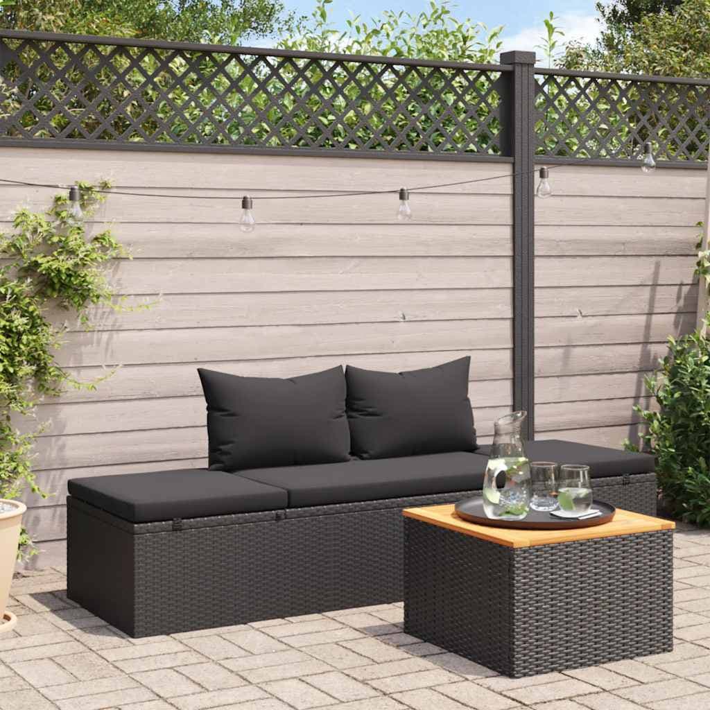 Poly Rattan Sonnenliege mit Polster, Schwarz
