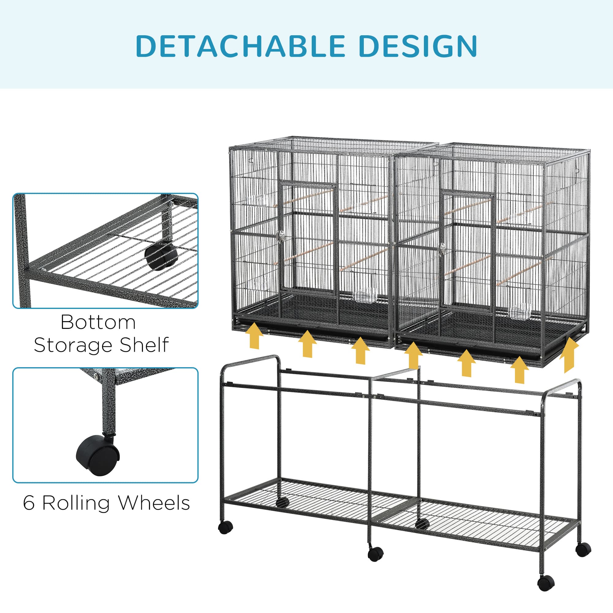 Cage per uccelli mobile da 65"L con ripiano di archiviazione perchè in legno contenitore del cibo