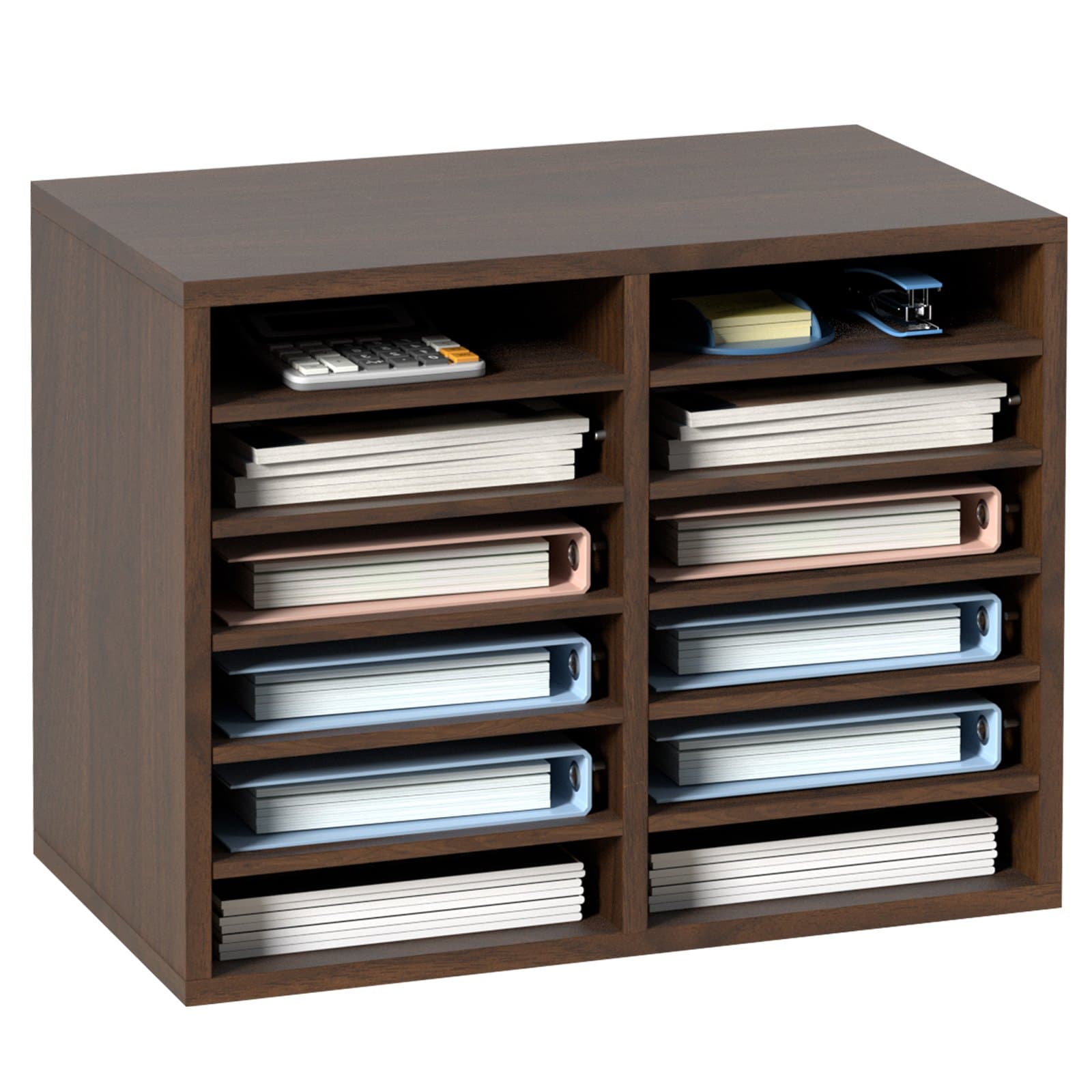 Briefablage mit 12 Fächern aus MDF, Vintage Braun