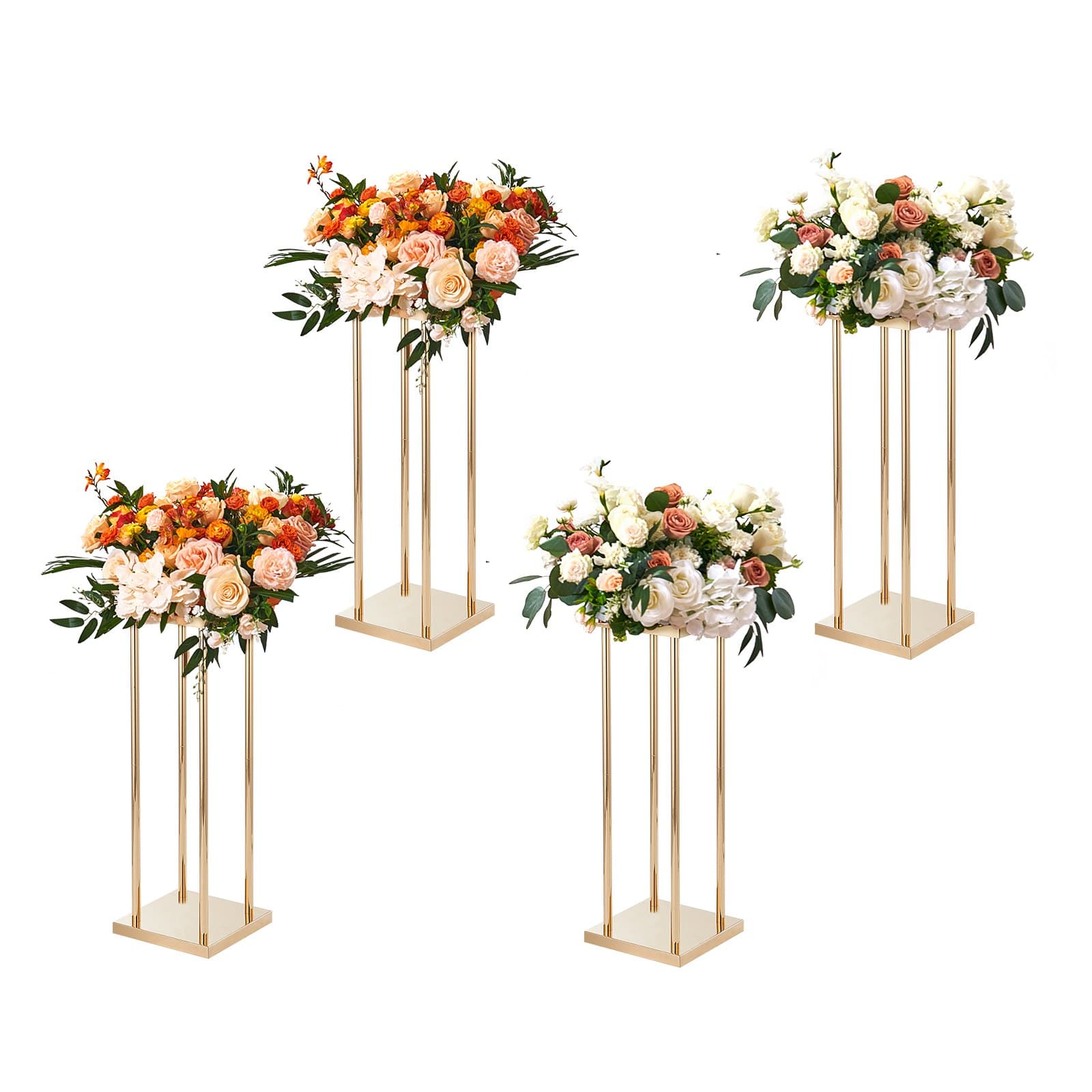 4er-Set Blumenhocker eckig 20x20x60 cm Eisen gold