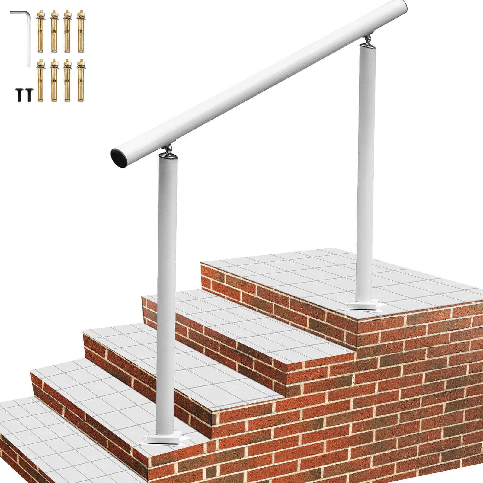 Set corrimano per scale, 1-4 gradini, corrimano in alluminio bianco, 4 piedi