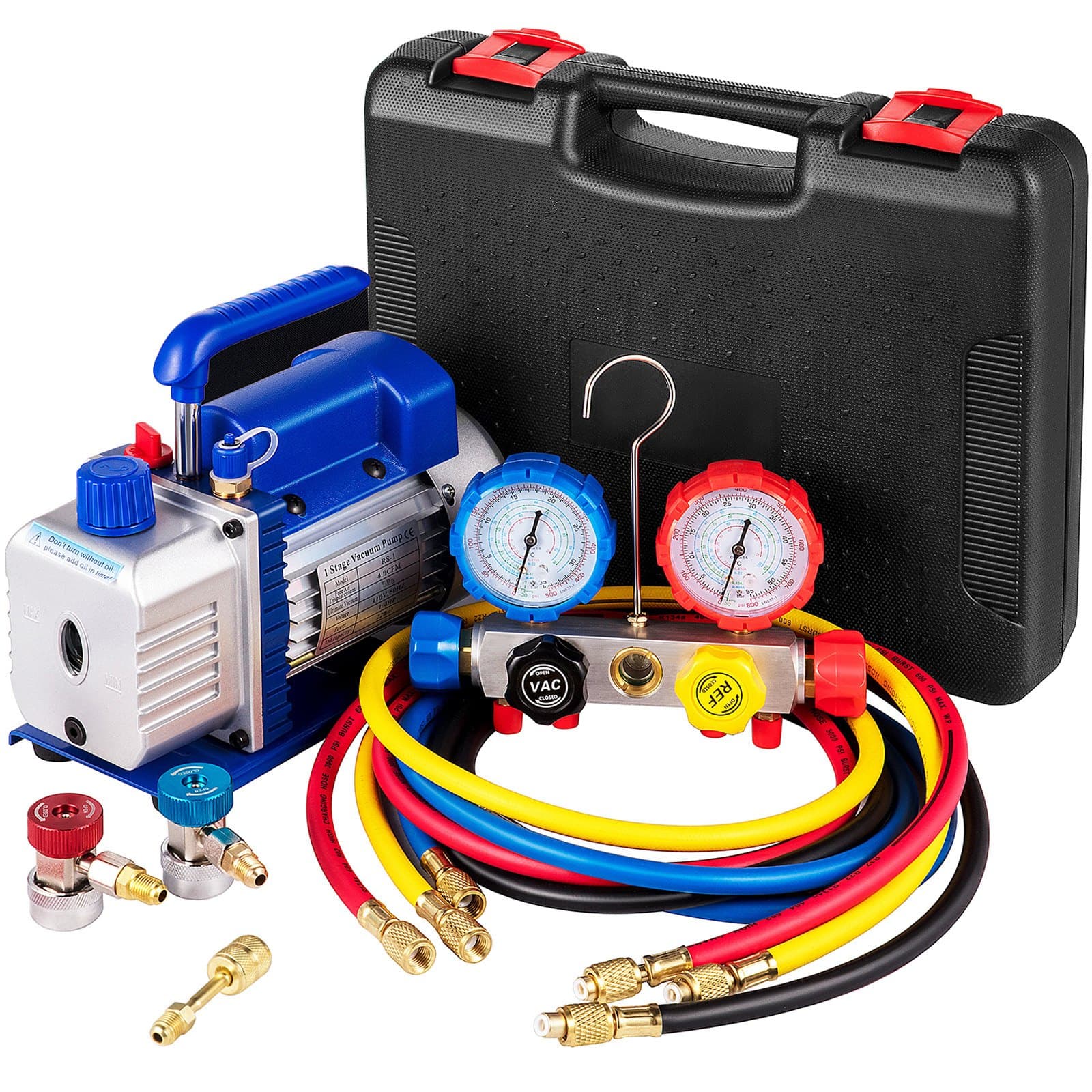 AC Bomba de vacío Bomba de vacío Set 4,8 CFM 5PA 0–800PSI HVAC Con maletín