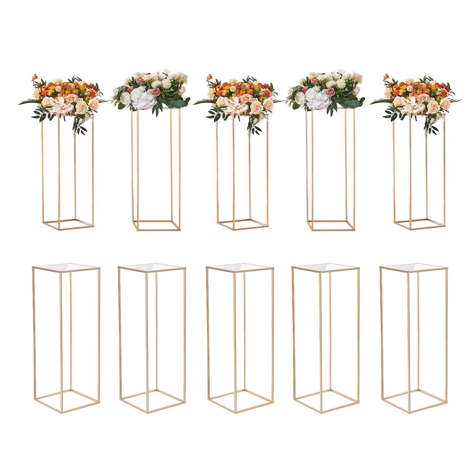 10er-Set Blumenhocker Eckig 28x28x80 cm Eisen Gold
