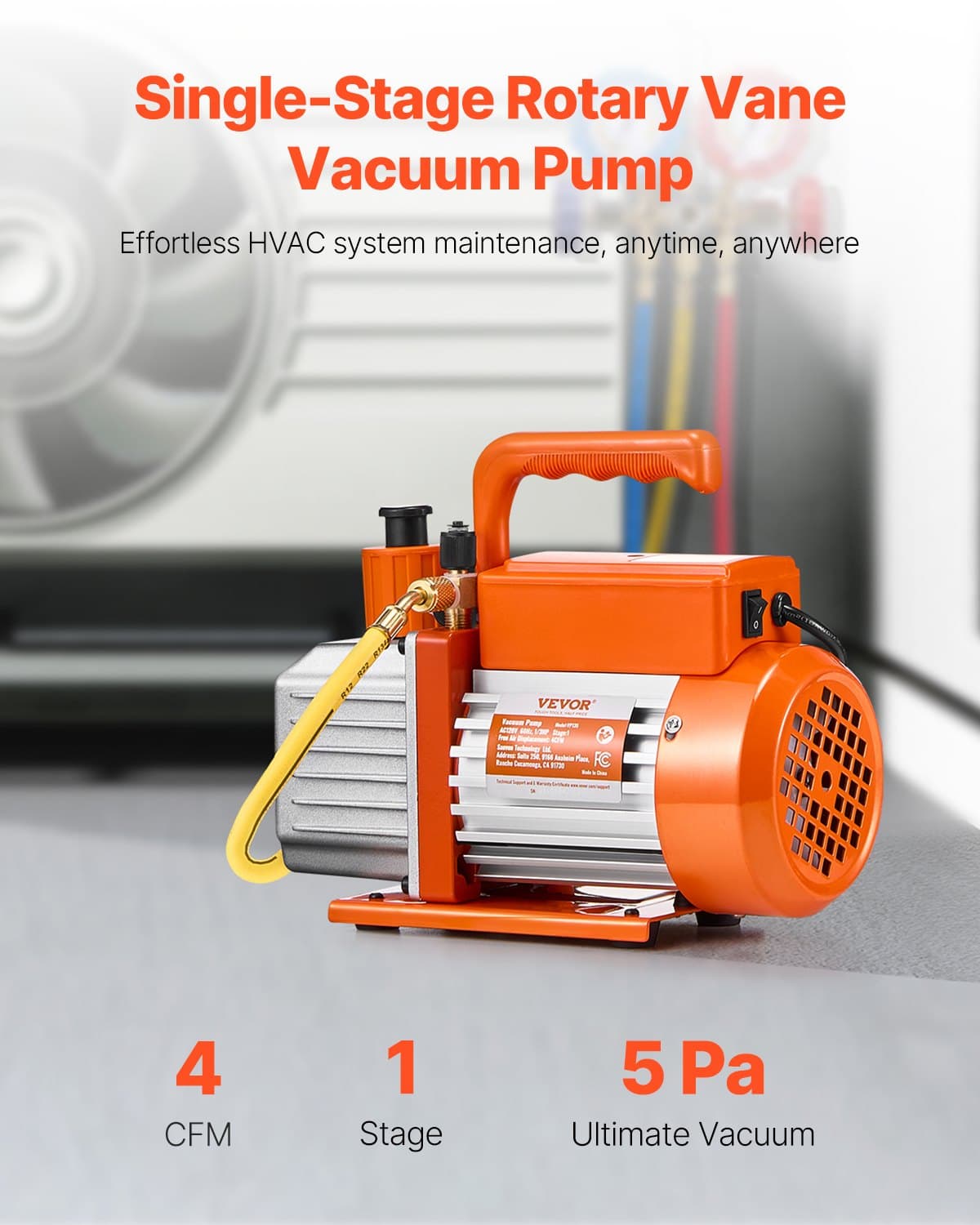 Pompe à vide 4 CFM, pompe à palettes à un étage pour R134a R22 R410a