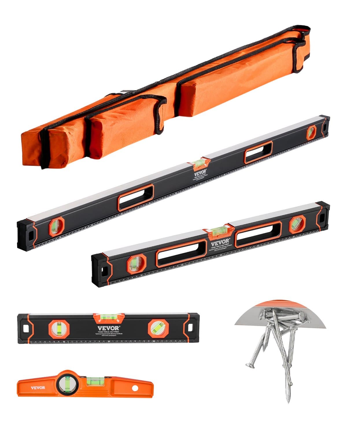 4-teiliges Torpedo-Wasserwaagen-Set, 120/60/40/25 cm, magnetisch
