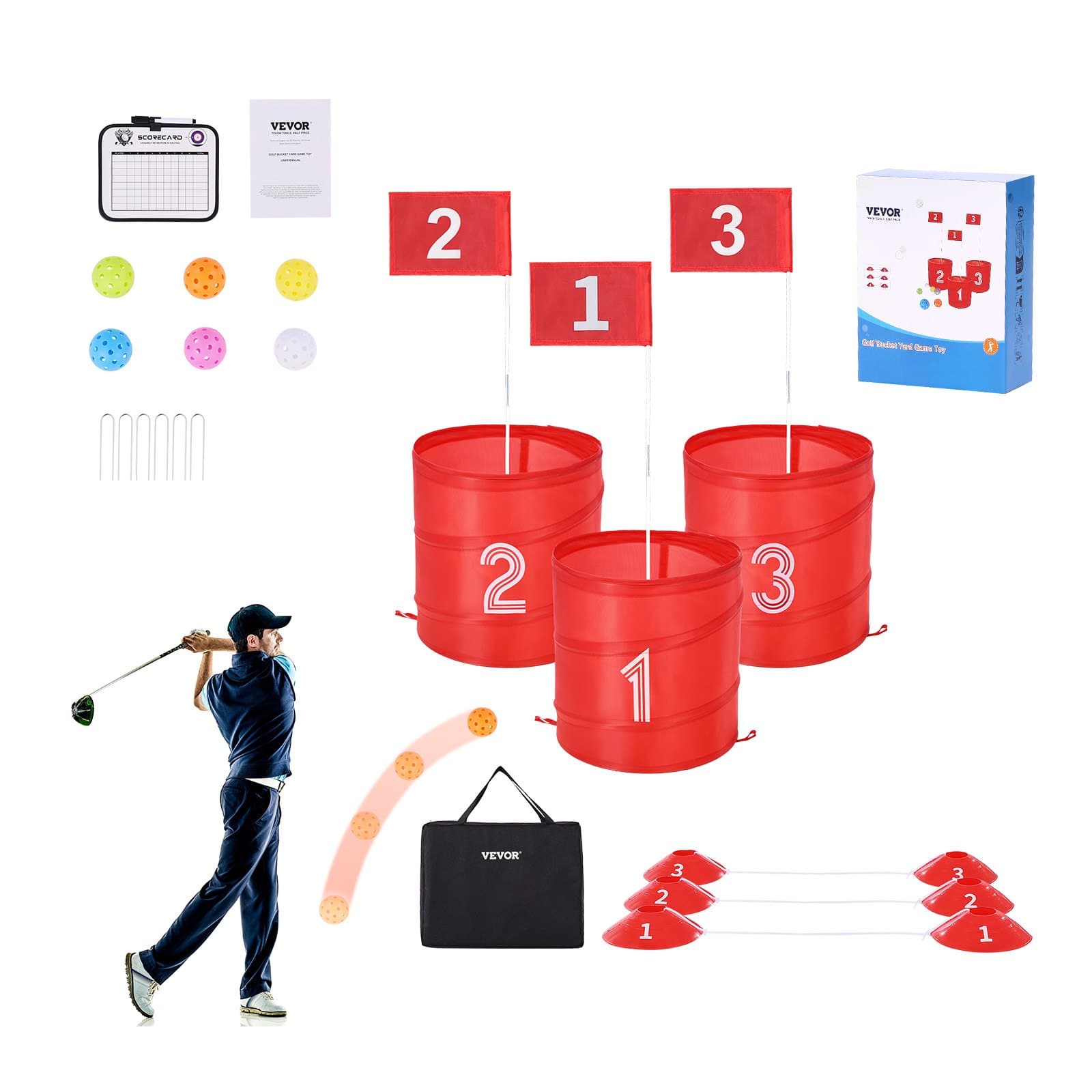 Set de golf avec parcours 3 trous pour extérieur