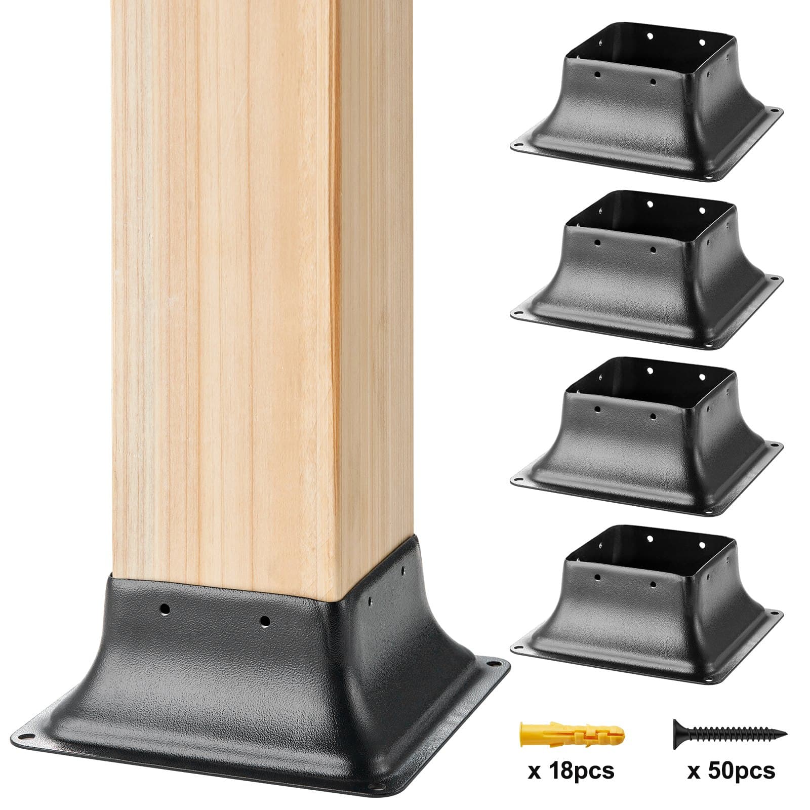 4er-Set Aufschraubhülse Pfostenträger 153x153x62 mm