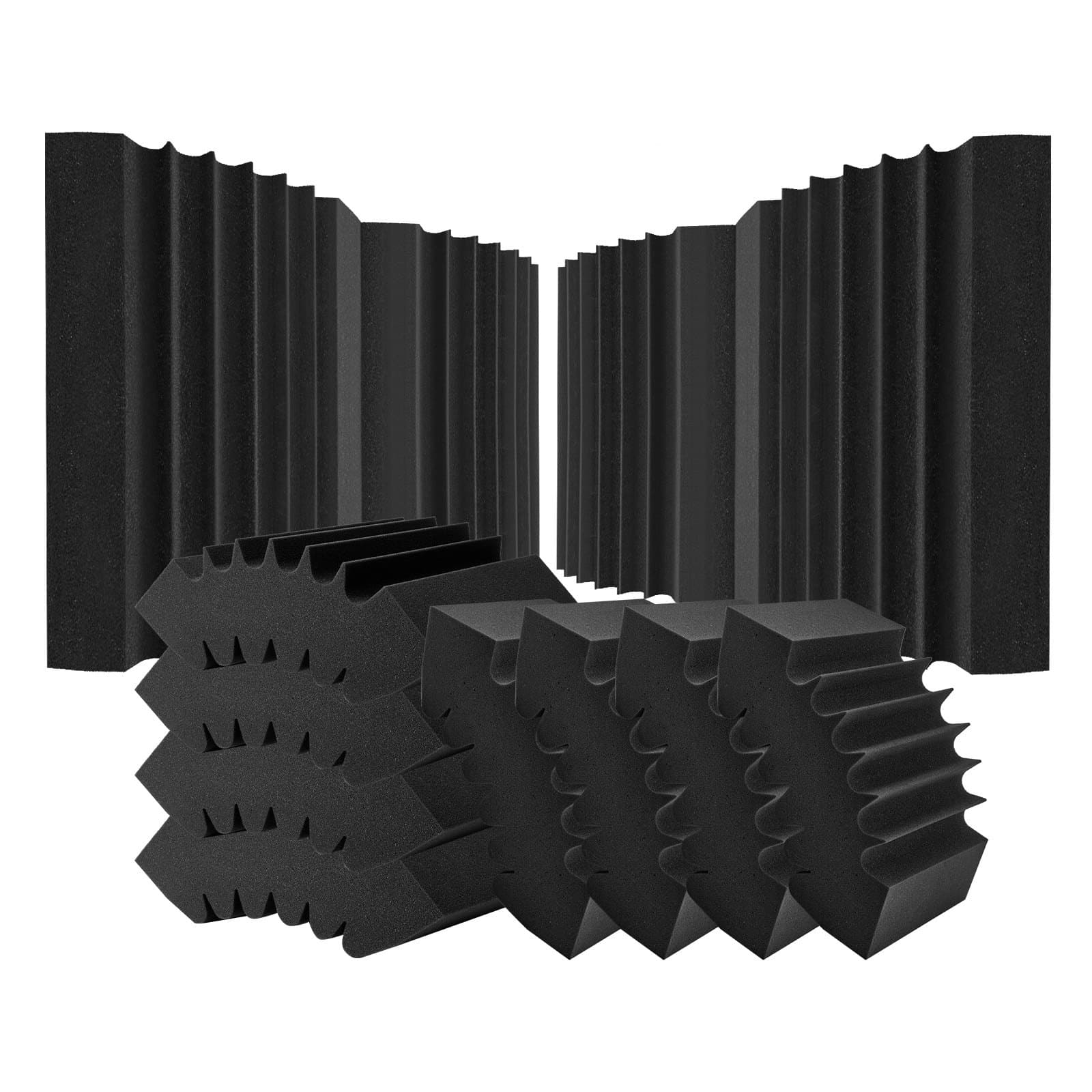 Pannelli acustici in schiuma, set da 4, 42x16x30 cm, autoadesivi, neri