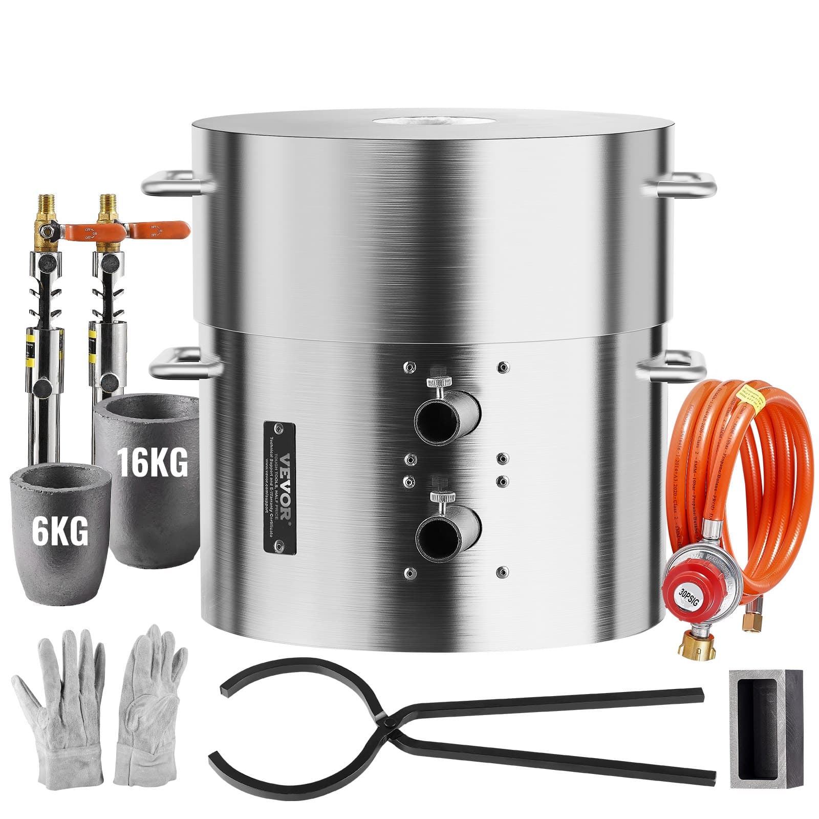 Propan Schmelzofen Set 16 kg mit Doppelbrenner, Tiegeln & Zangen