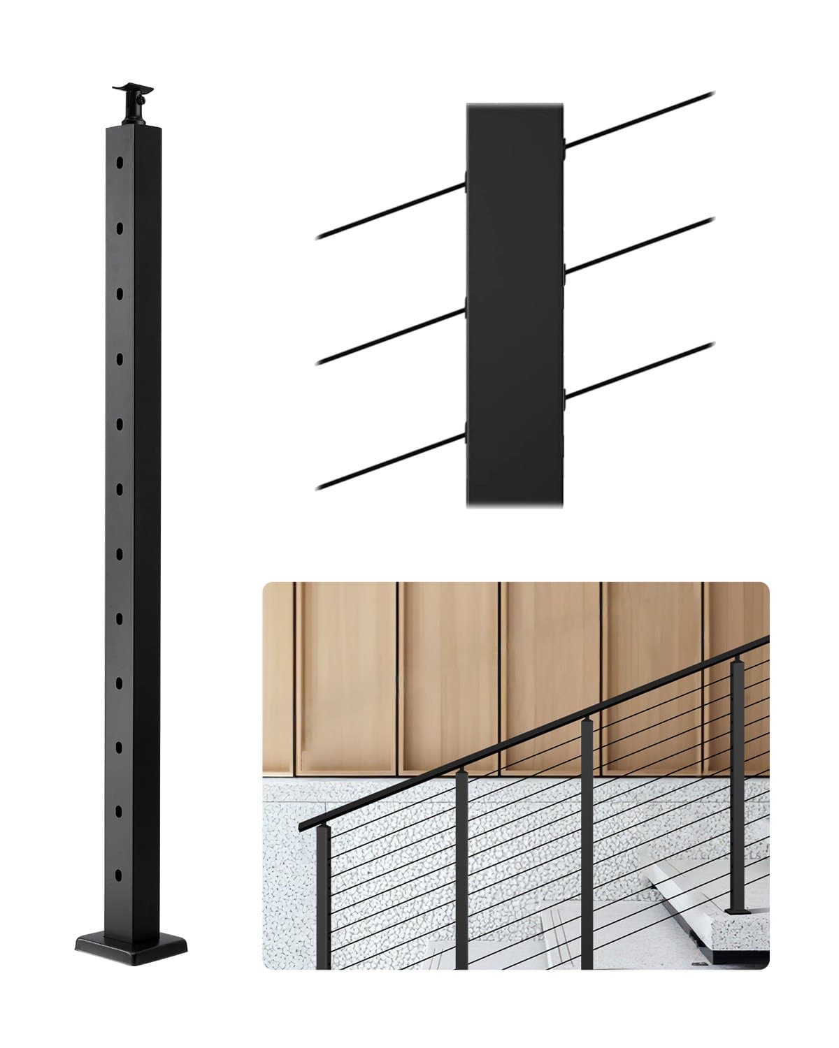 Kabelgeländerpfosten 106,7x3x5 cm Edelstahl SUS304 Schwarz