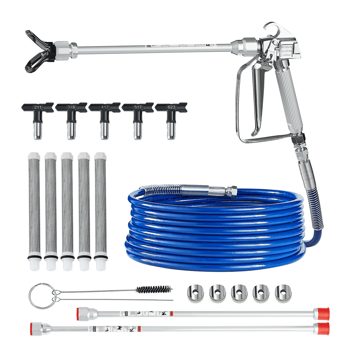 Airless Farbspritzpistole und Schlauch Set, 3600 PSI, 5 Spitzen