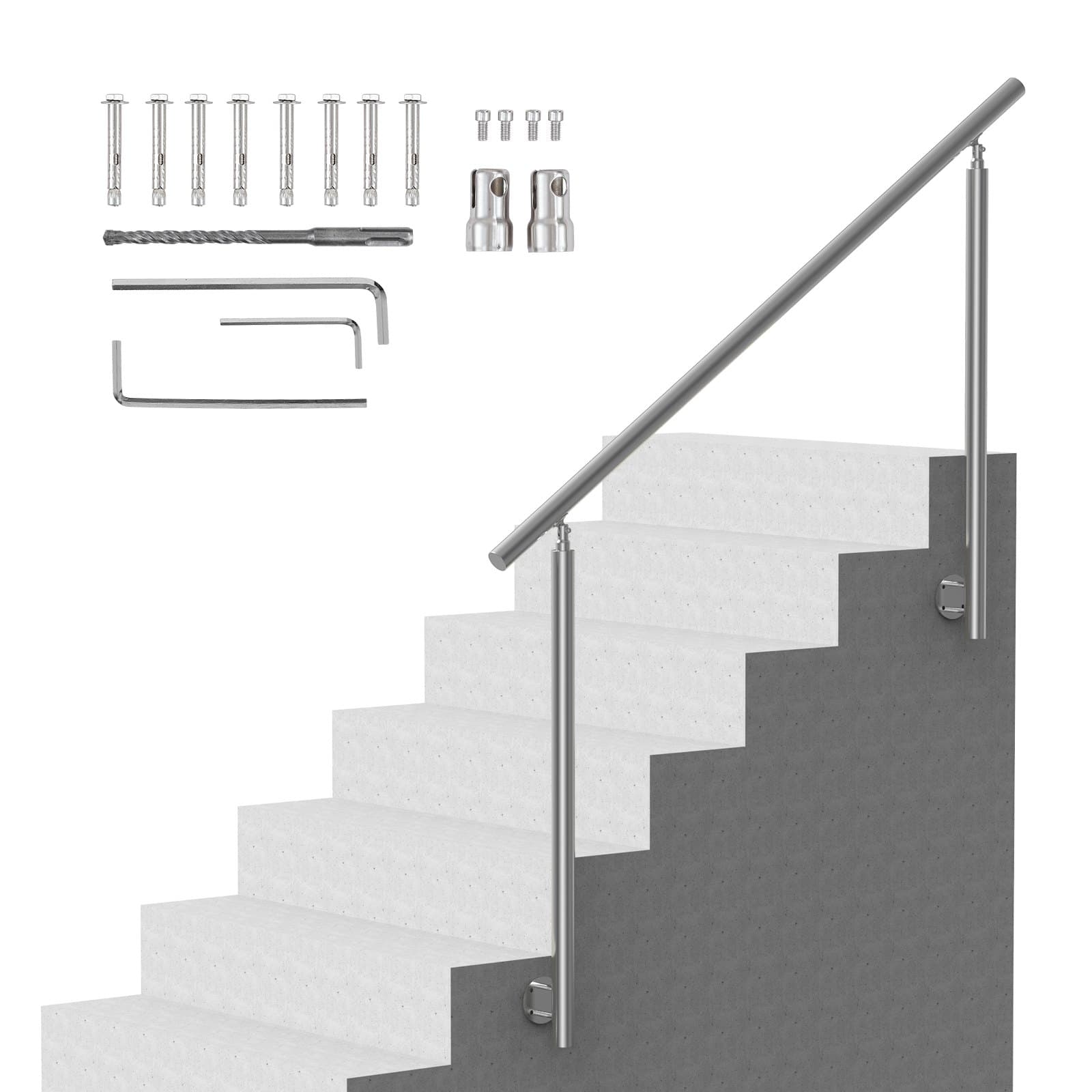 Handlauf für Außentreppen, 150 cm, Edelstahl, mit Montagesatz