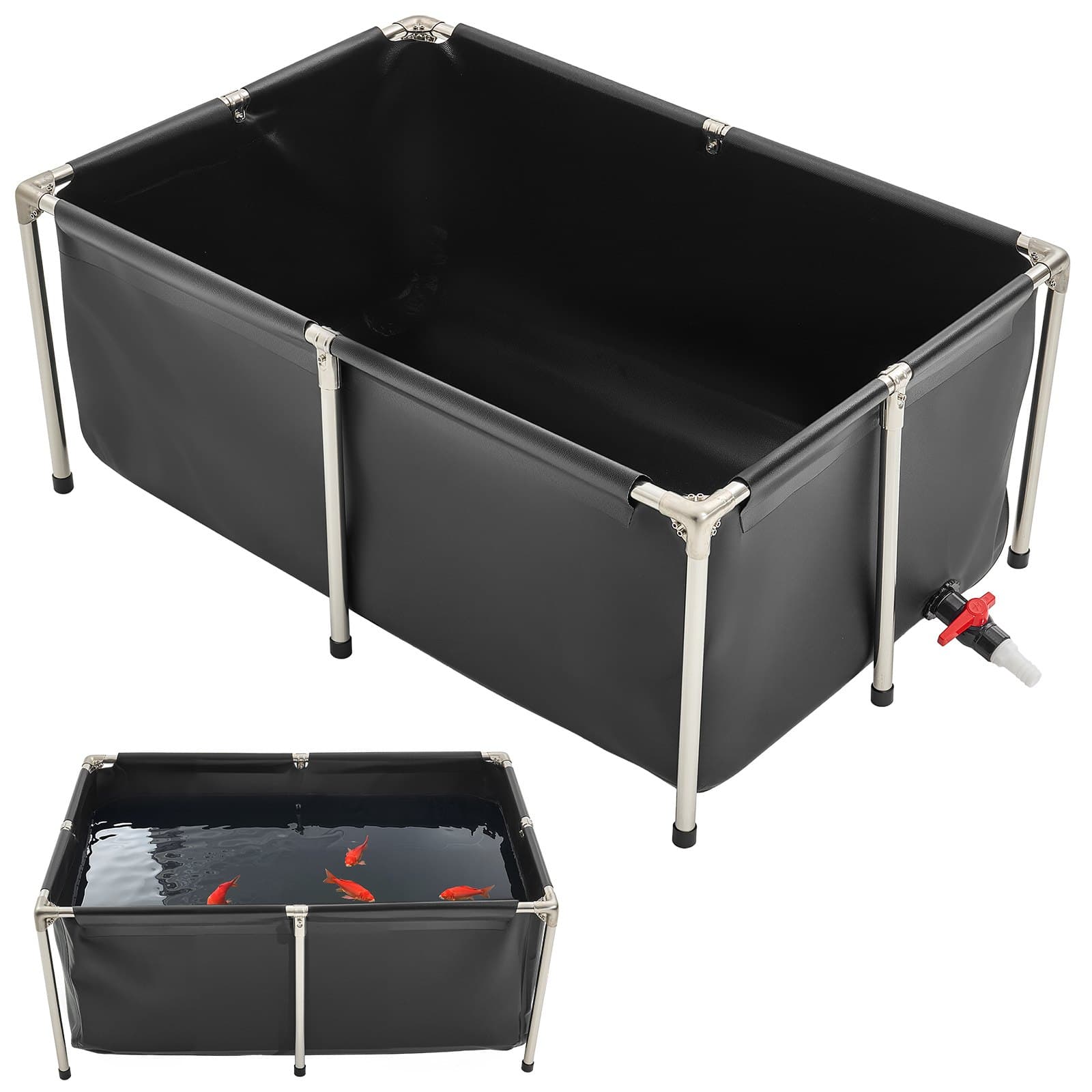 Bassin à poissons PVC pliable 480L cadre stable