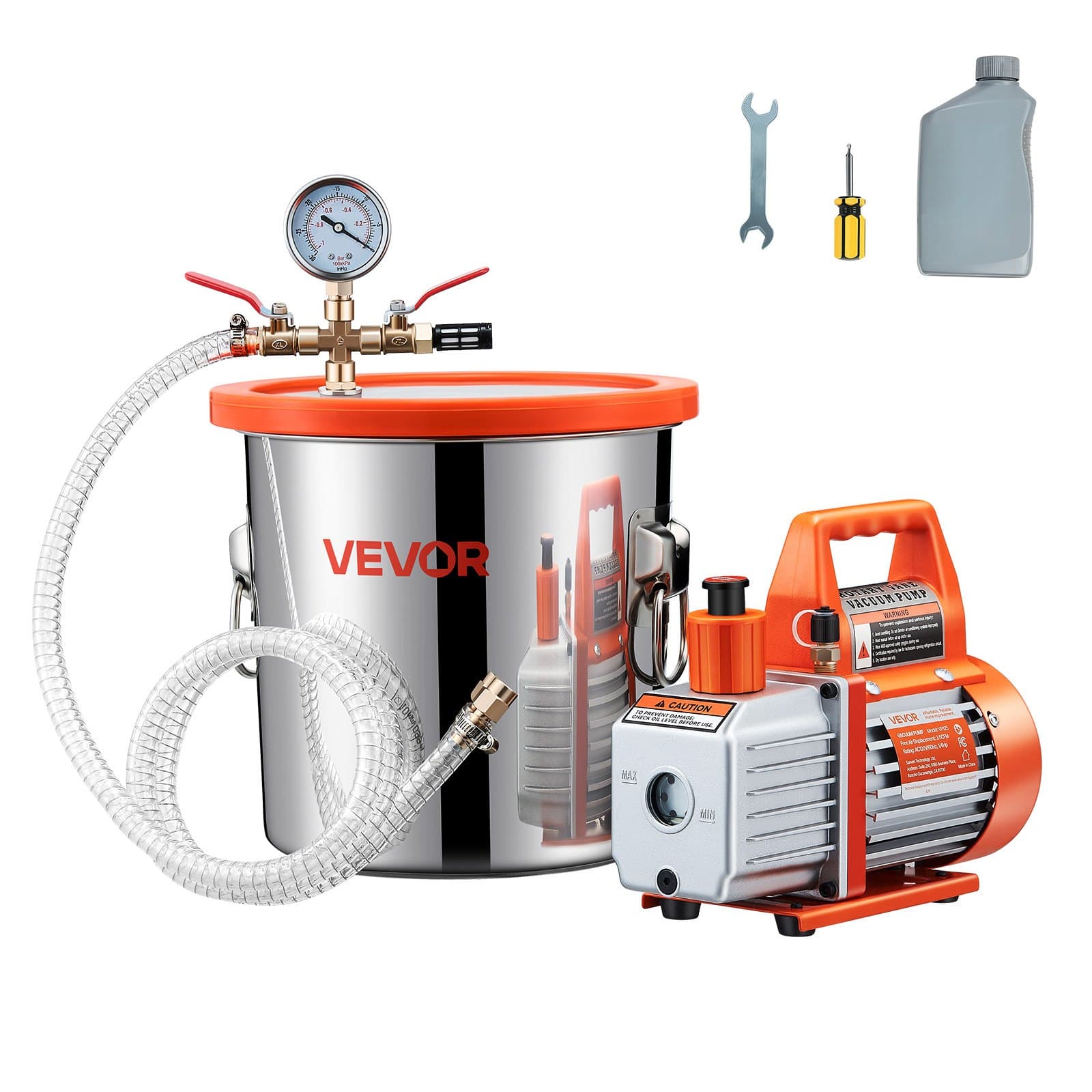 11.36 L Stainless Steel Vacuum Chamber with Pump