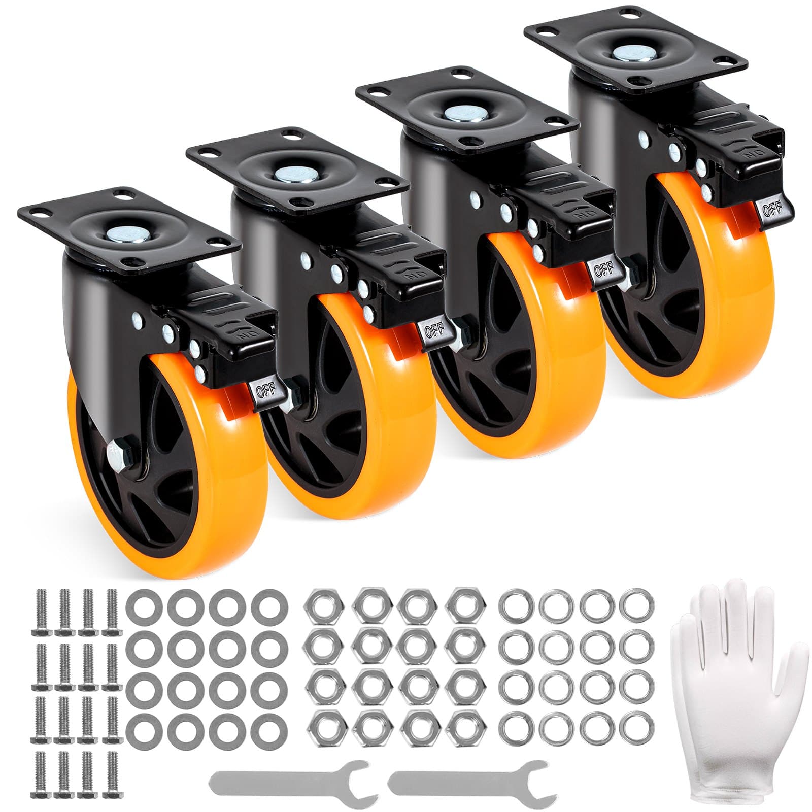 Möbelrollen 4er-Set Lenkrollen PVC 127 mm 816 kg mit A/B-Bremsen