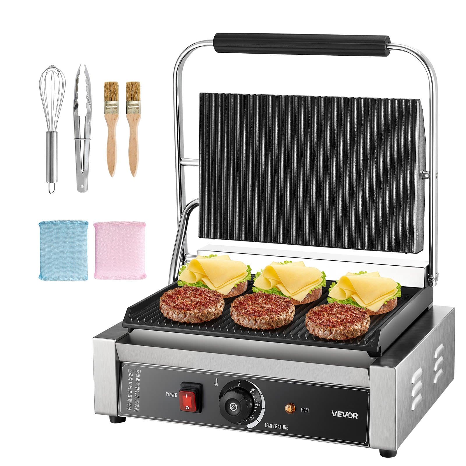Kommerzieller Panini-Grill Kontaktgrill 2200 W Für Sandwiches Steak Bacon Hamburger, Sandwichmaker Pressgrill Aus Edelst