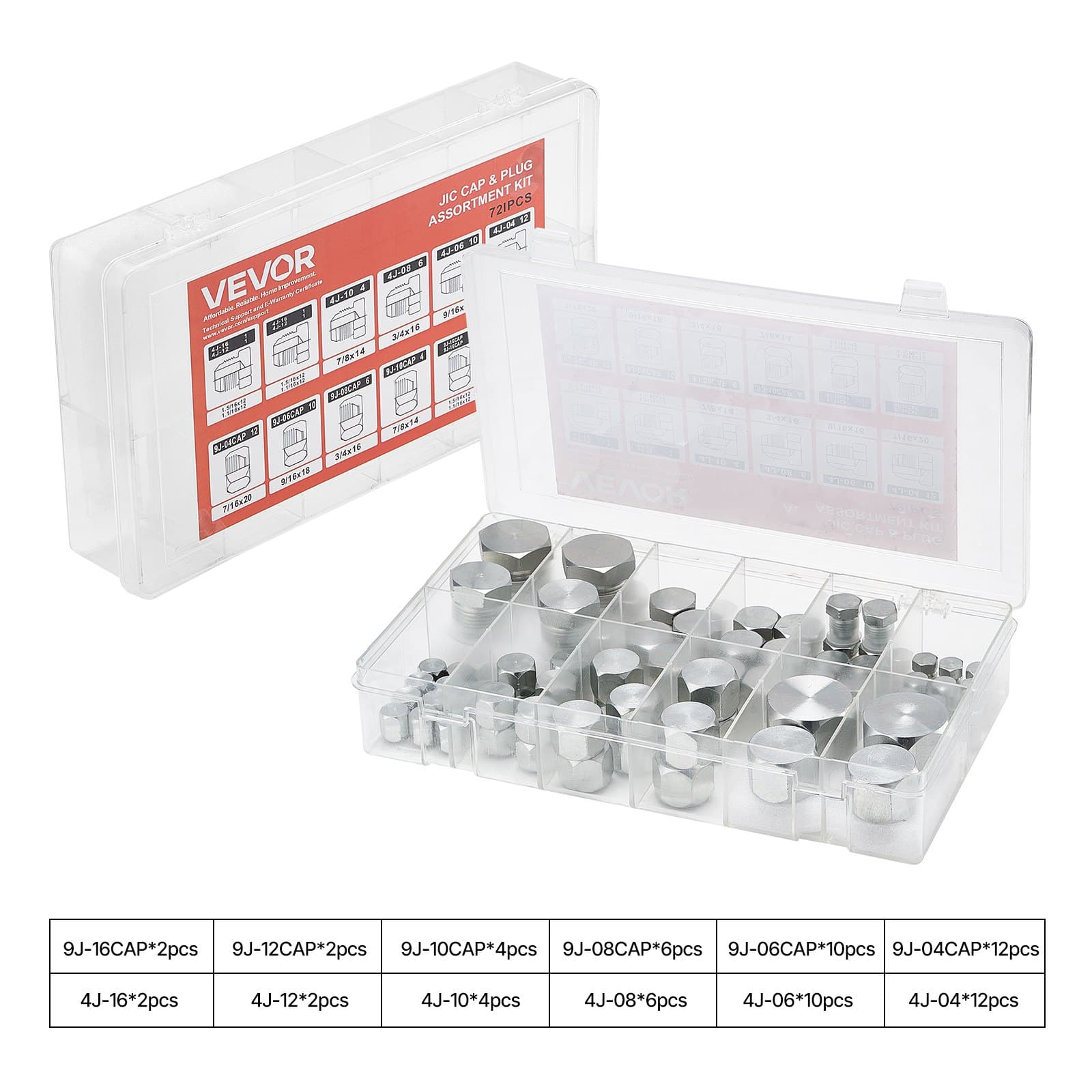 Kit de 72 racores hidráulicos JIC, tapones y obturadores