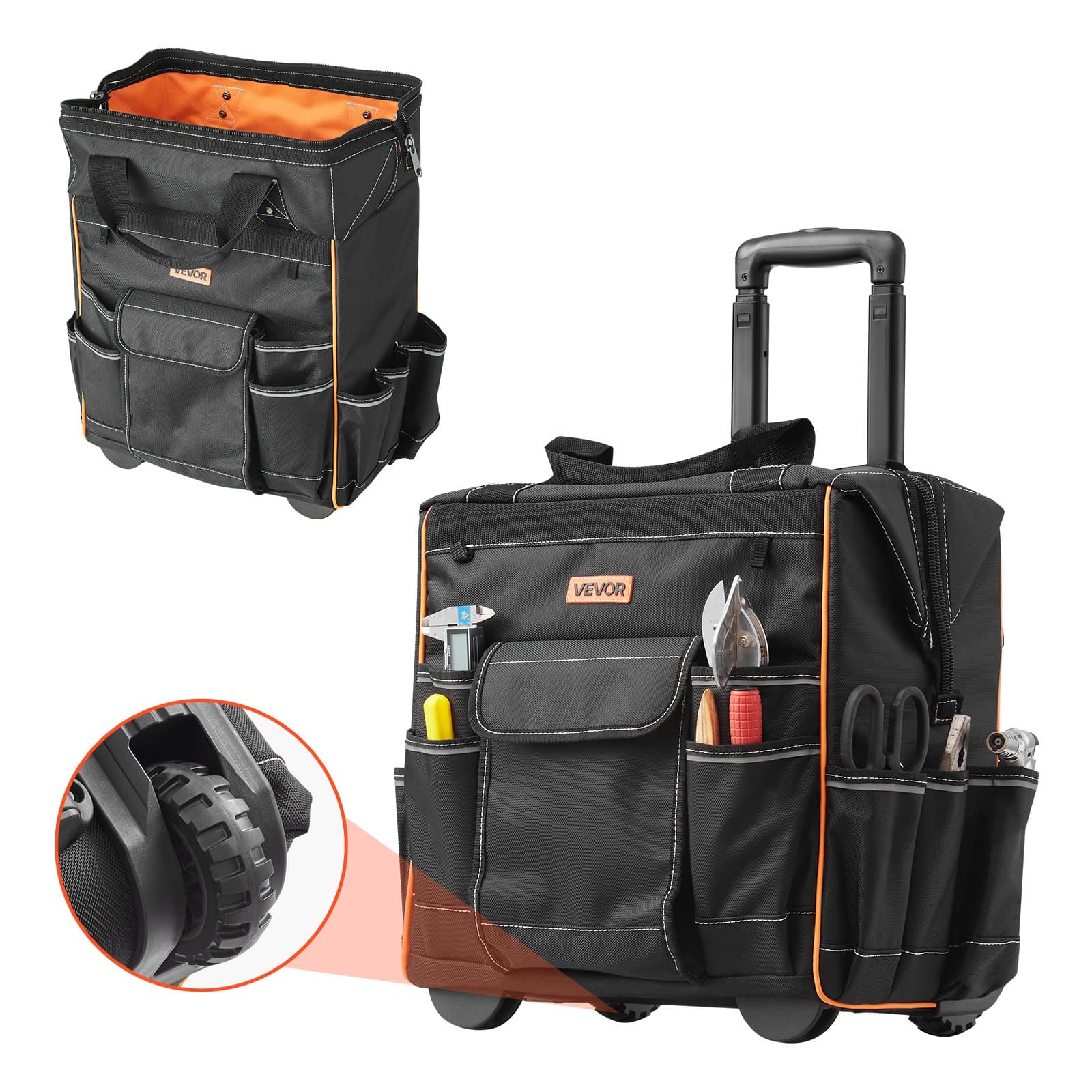 Rollbare Werkzeugtasche mit Teleskopgriff, 25 Fächer