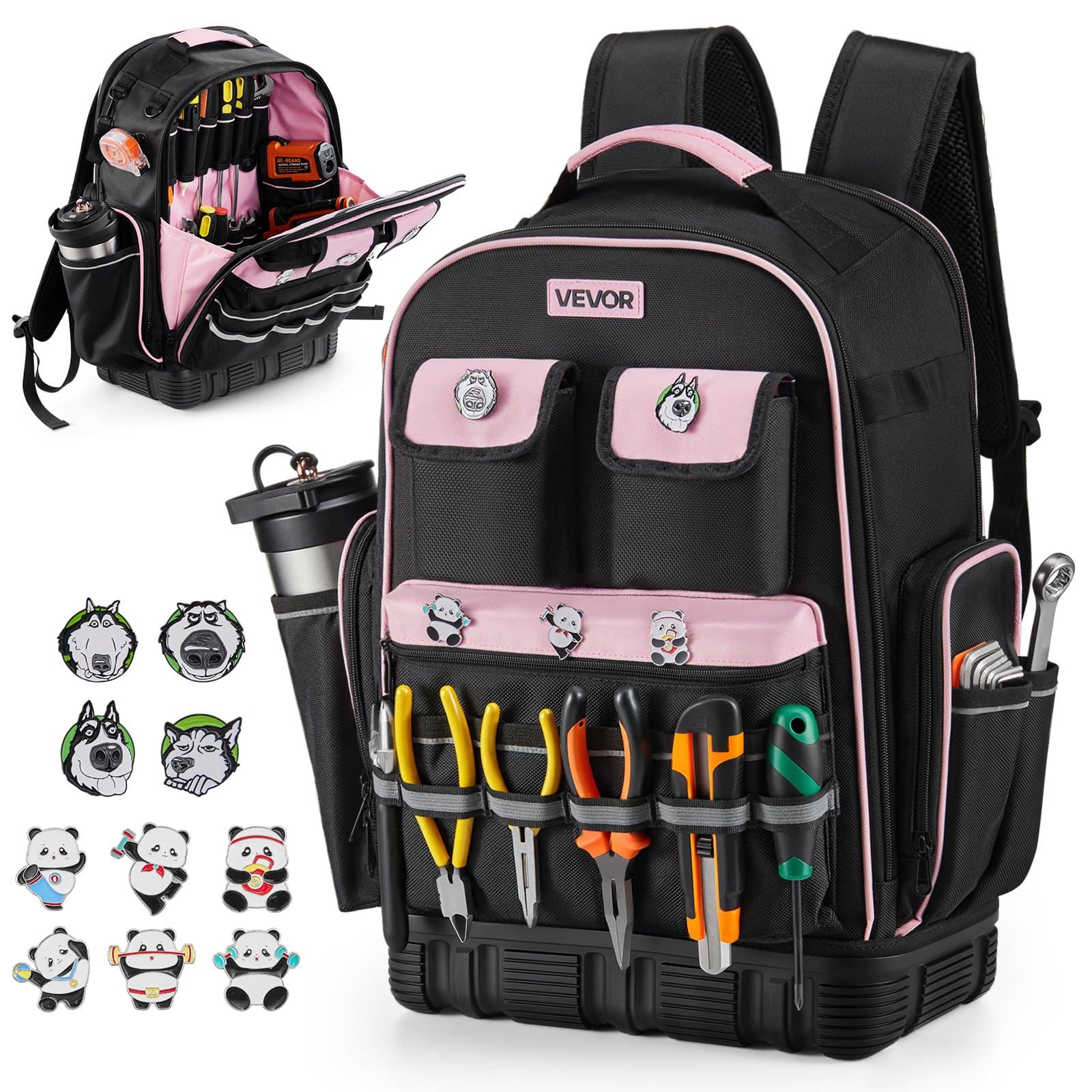 Werkzeugrucksack mit 56 Taschen und Laptopfach