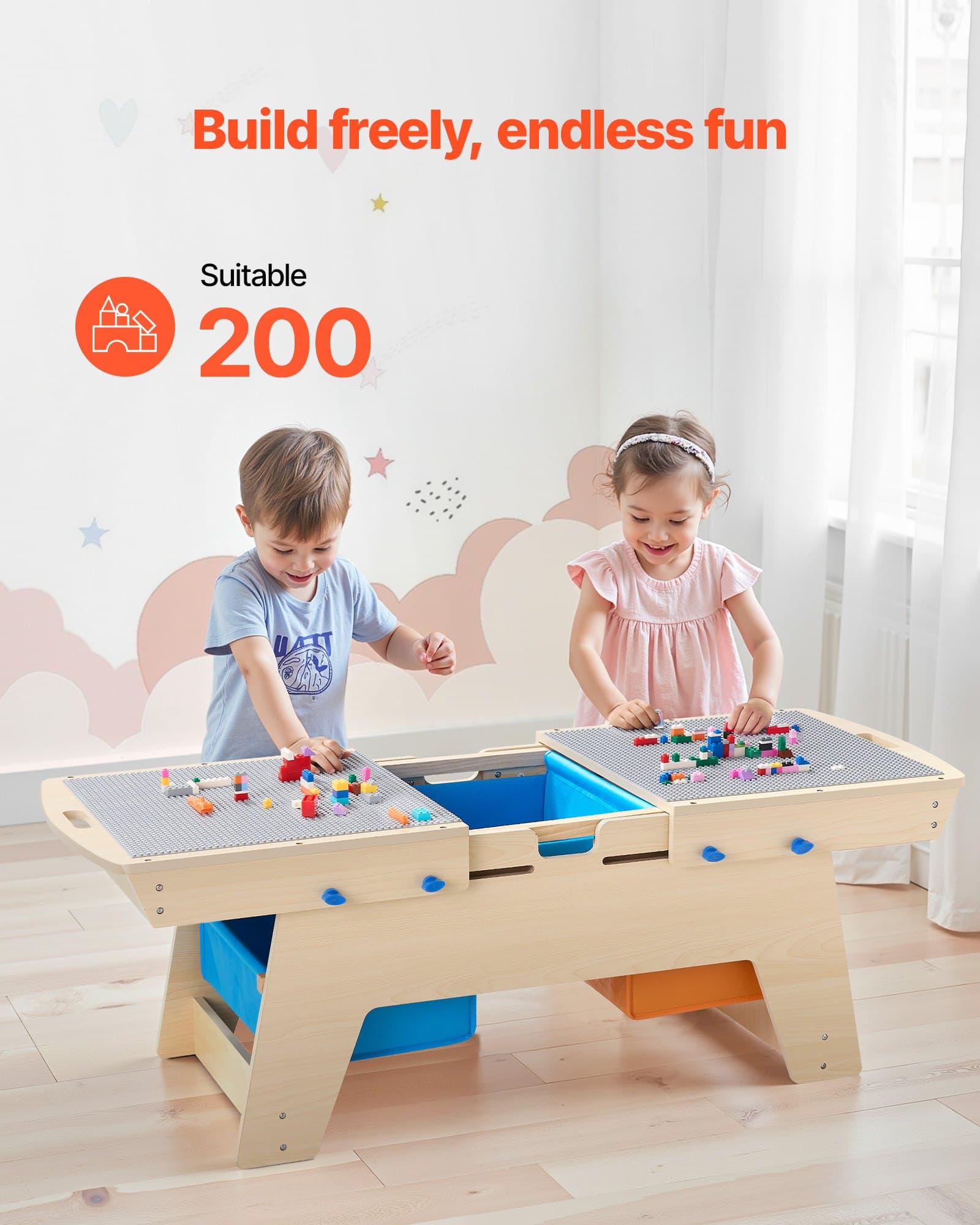 Table enfant en bois 905 x 497 x 393 mm avec 200 blocs