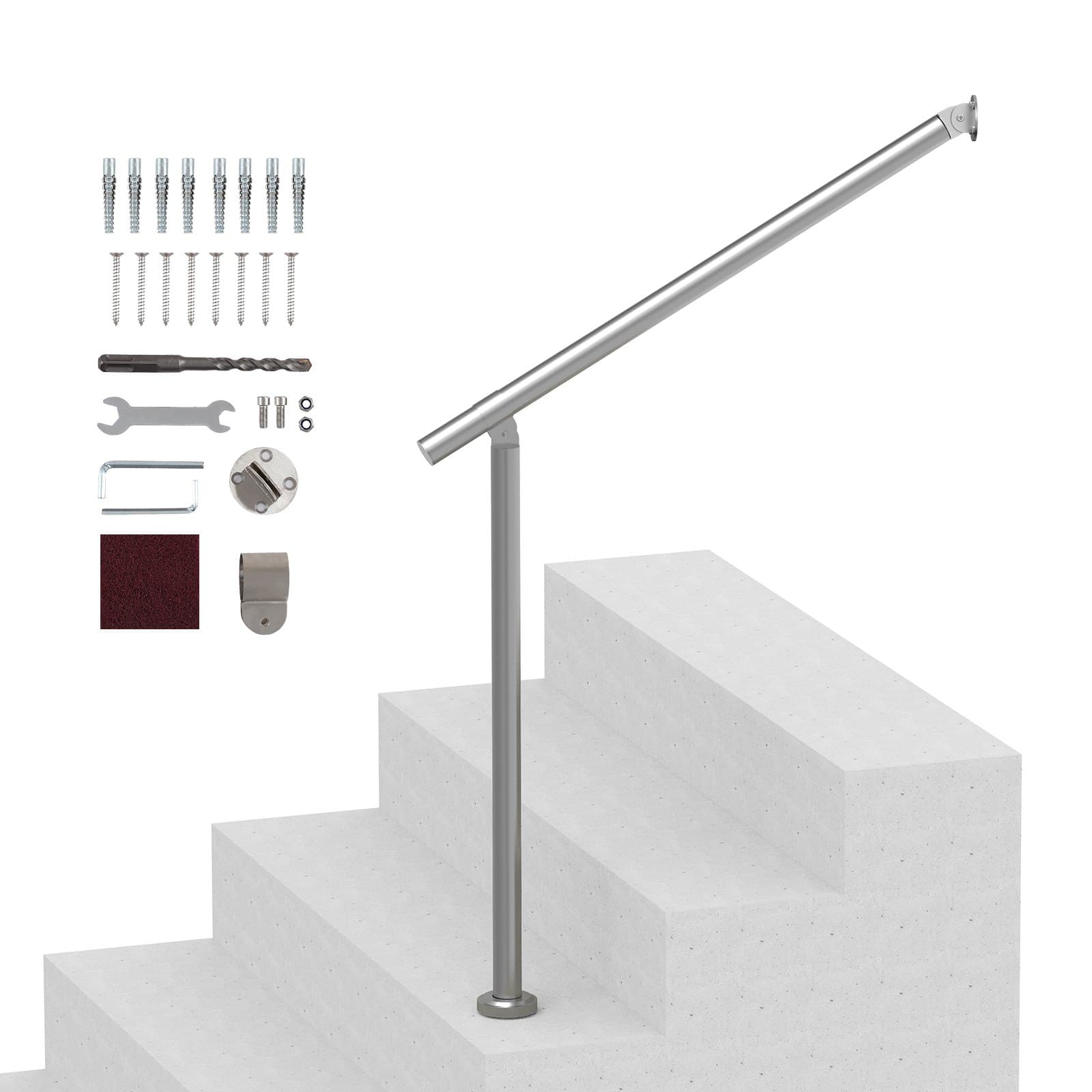 Pasamanos para escaleras exteriores, 80 cm, montaje en pared y suelo