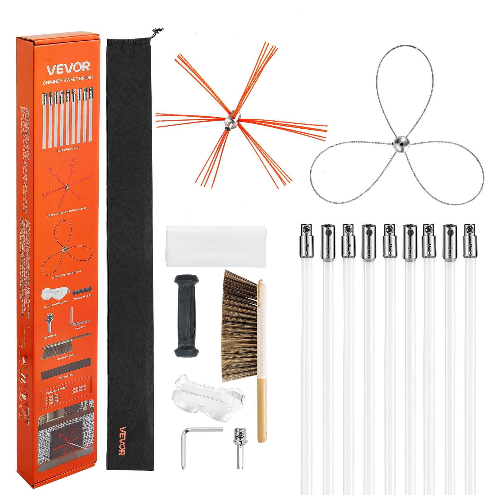 Schornsteinbürste-Set für eckige Kamine