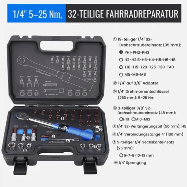 Drehmomentschlüssel-Set 5-25 Nm, 32-teilig