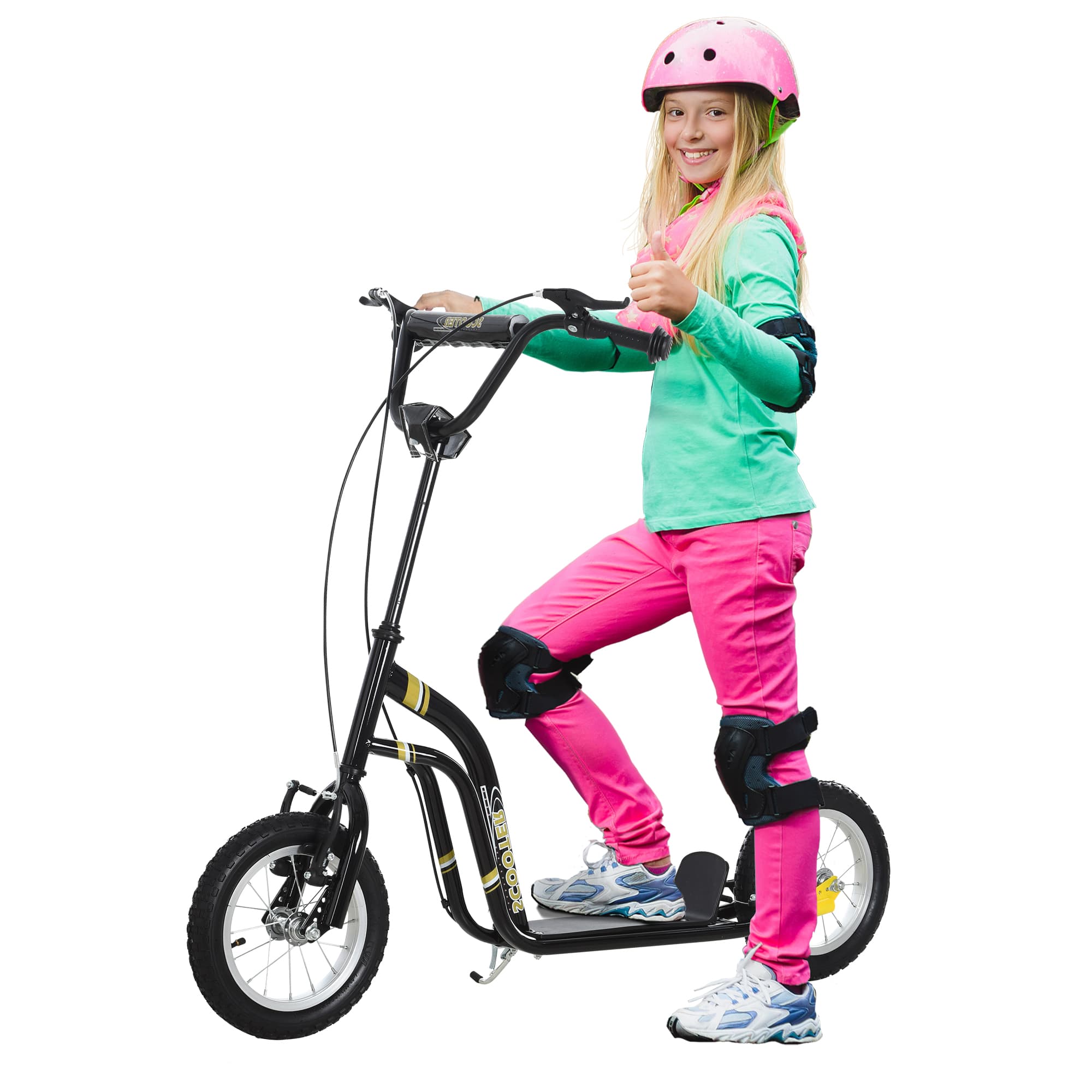 Trottinette enfant pneus gonflables 12 pouces alu noir