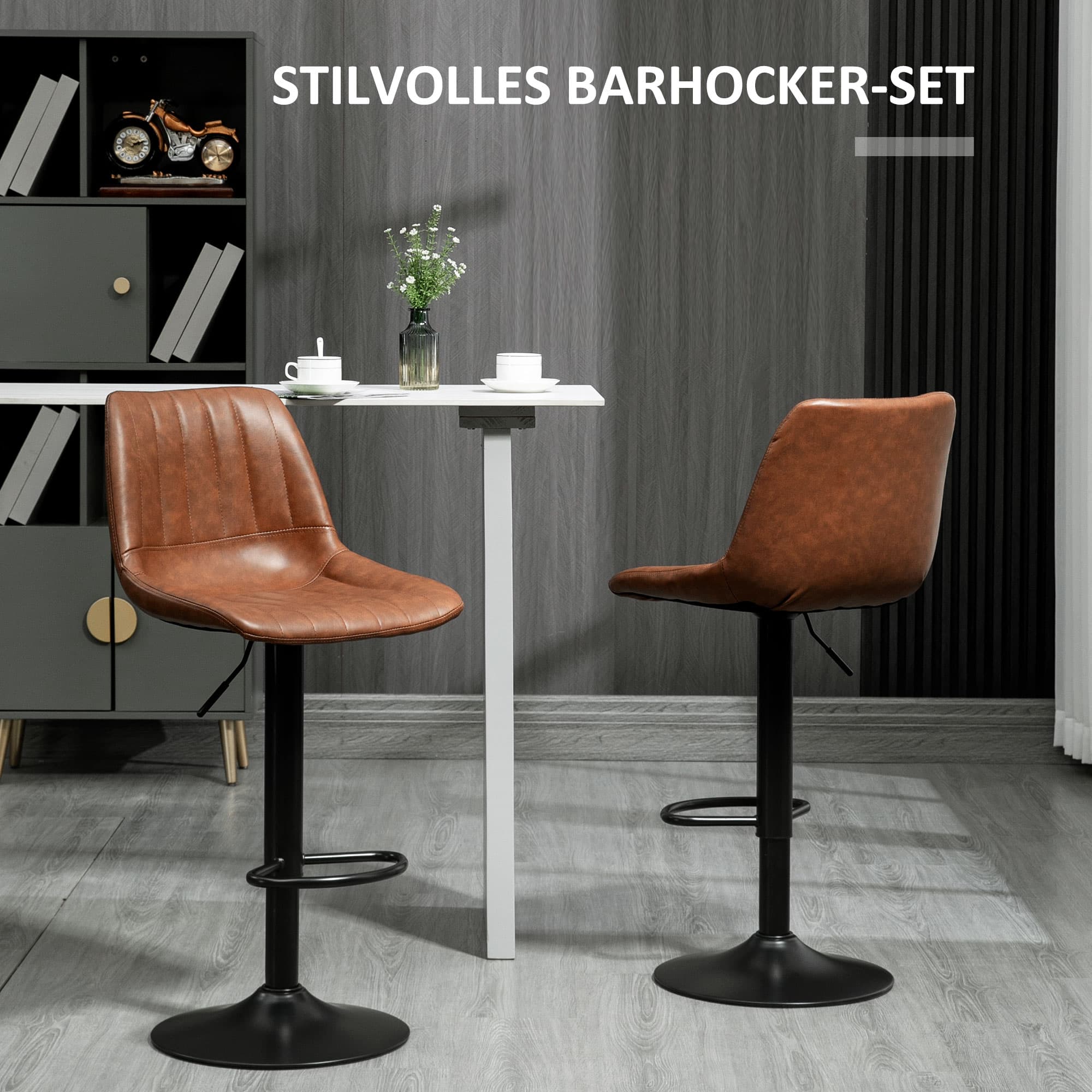 Barhocker 2er-Set im Retrodesign, höhenverstellbar, braun