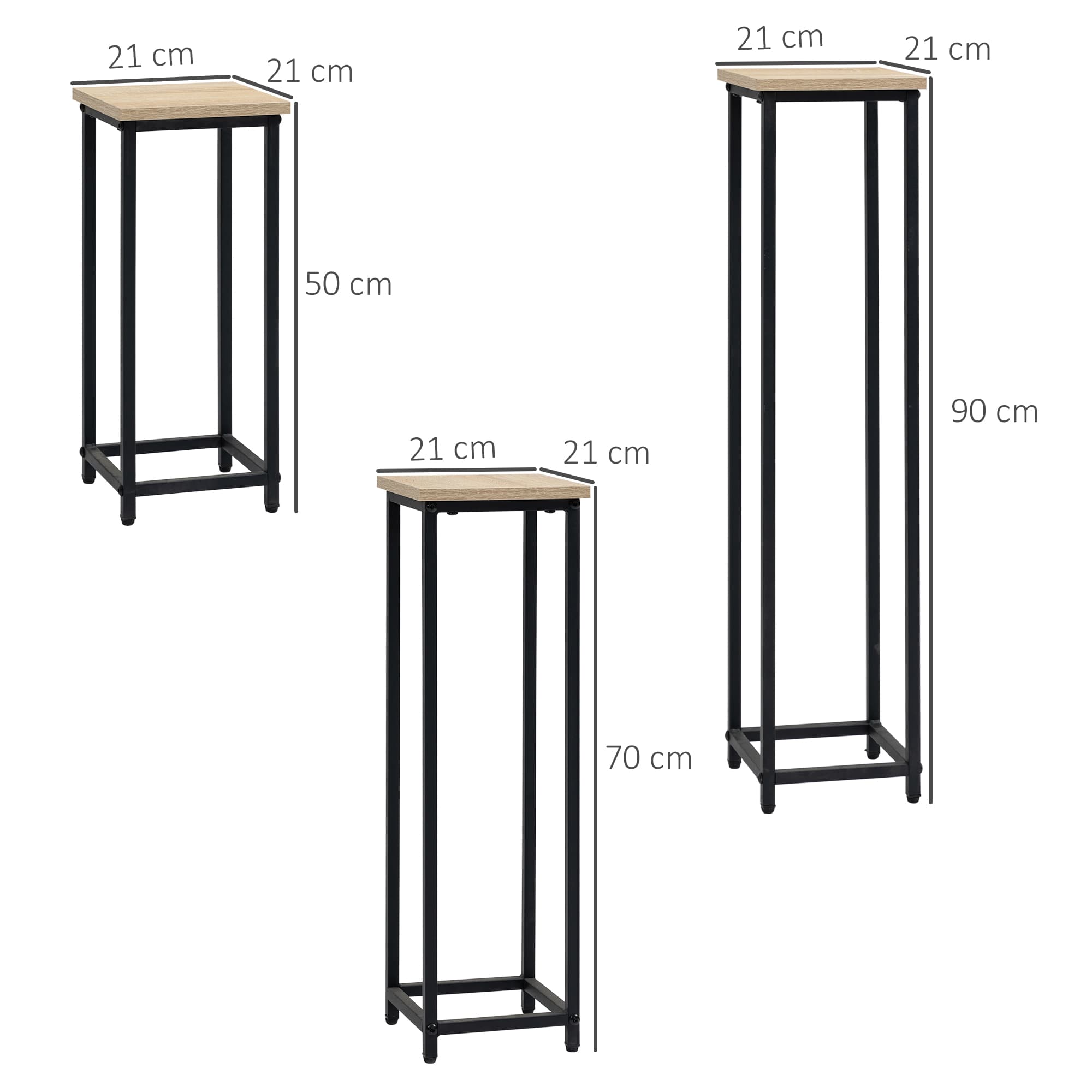 3-teiliges Set Pflanzenständer stapelbar 21 x 21 x 50/70/90 cm