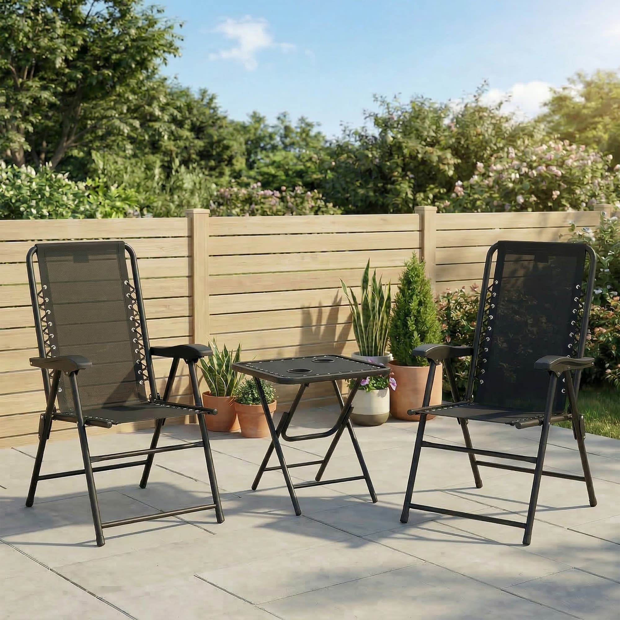 Bistro-Set 3-teilig aus Stahl, klappbar, schwarz