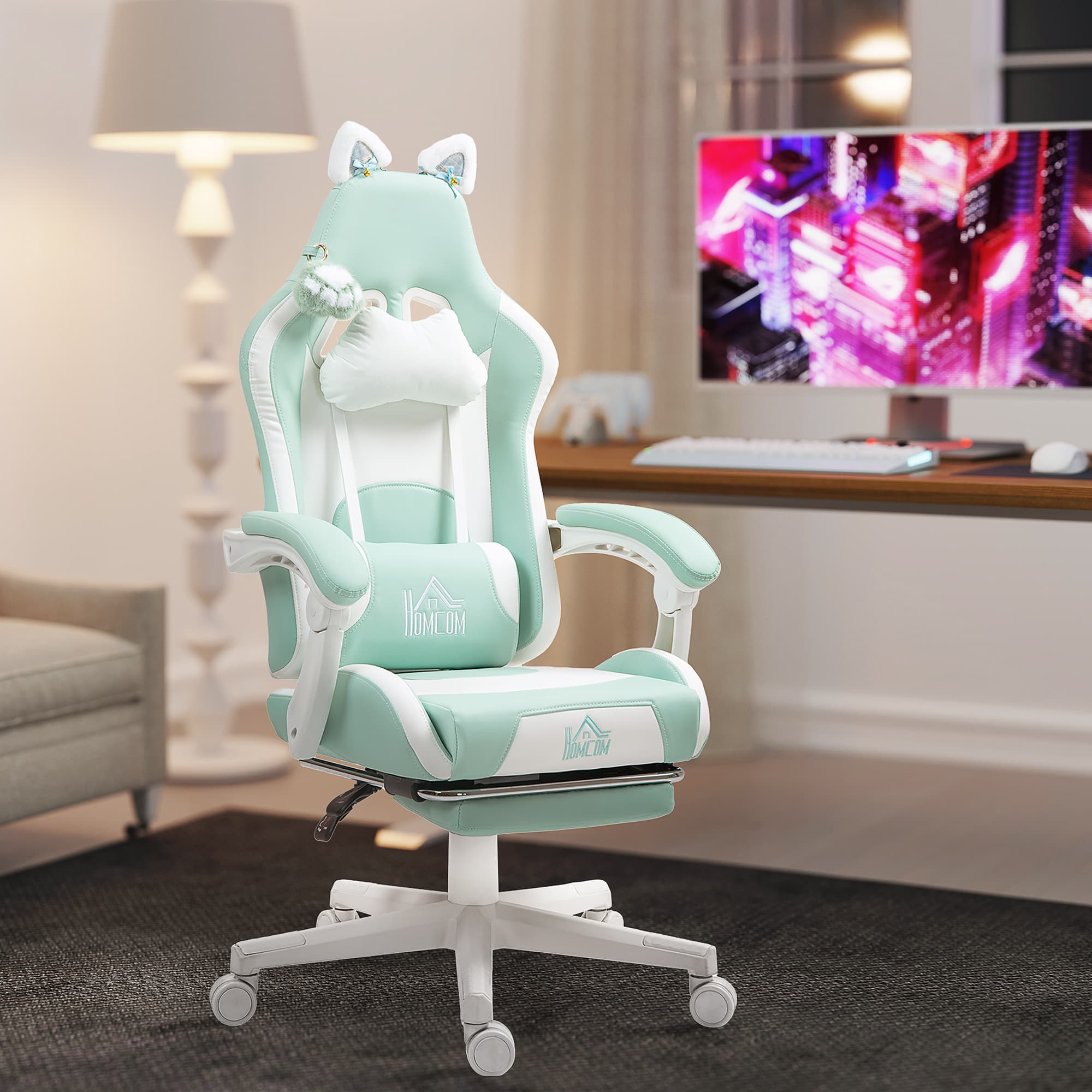 Gaming-Sessel mit Katzenohren in Seeblau