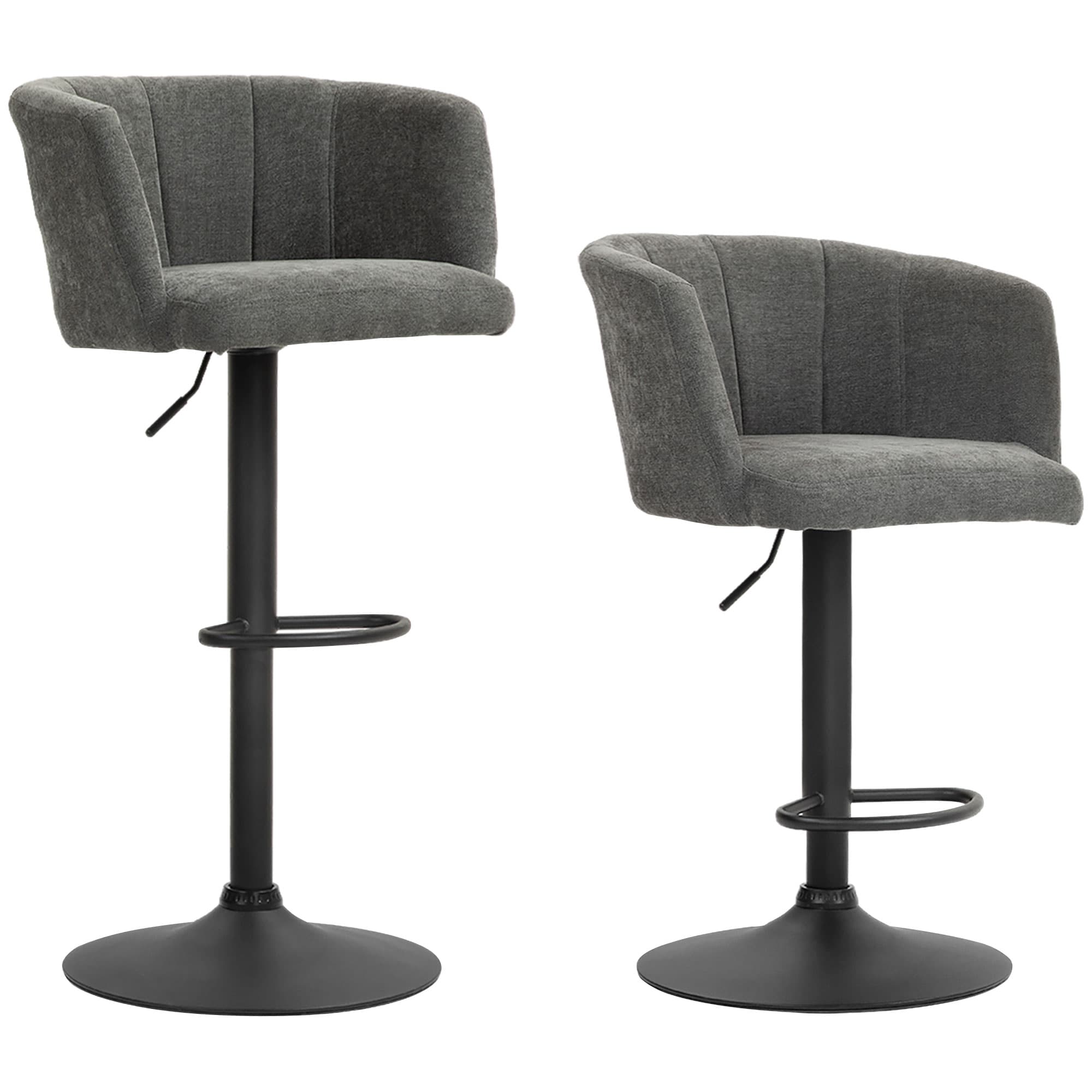Barhocker 2er-Set, Schalenrücken, höhenverstellbar, dunkelgrau