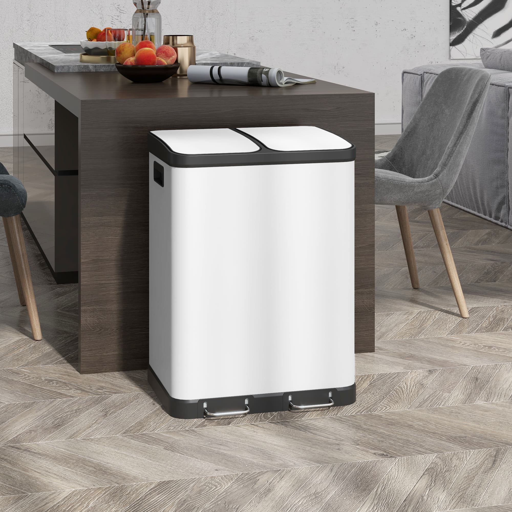Doppelfach-Mülleimer 2 x 30 L grau mit Pedal