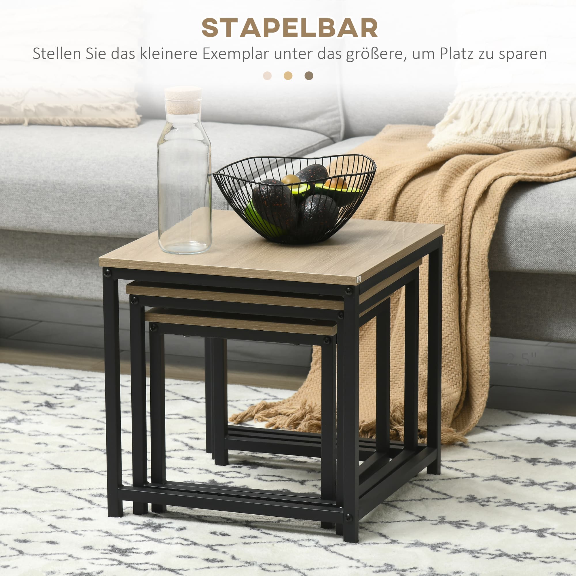 Satztisch-Set aus 3 Beistelltischen, Industrial Design