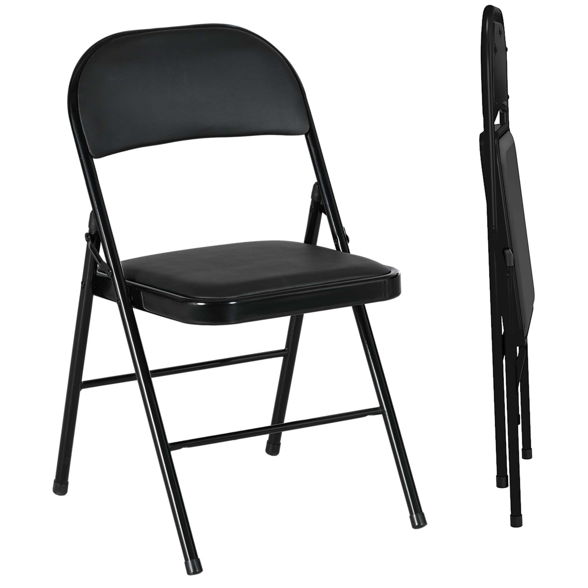 2er-Set Klappstühle, Metallbeine, Kunstleder, Schwarz