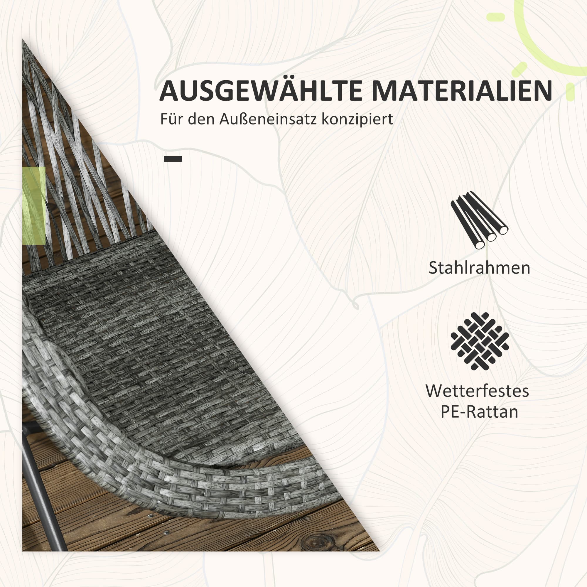 Gartenmöbel-Set, 3-teilig, Rattanoptik, grau, klappbar