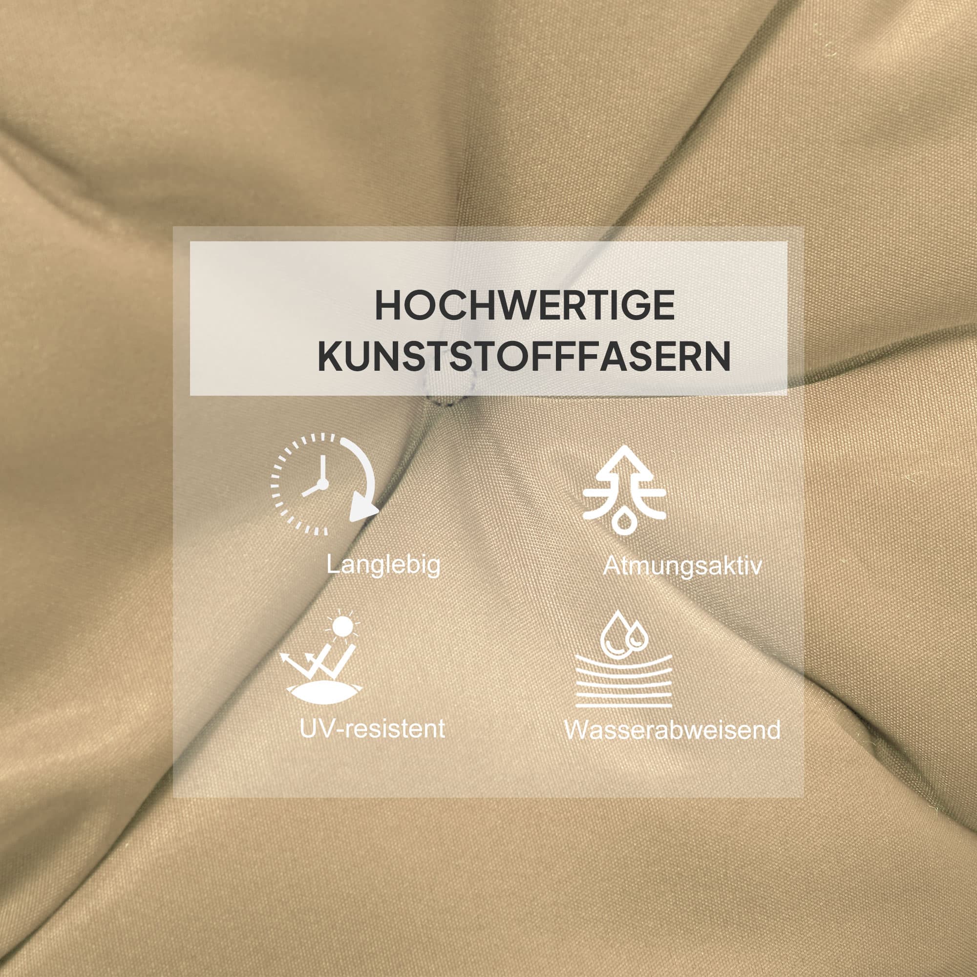 2er-Set Sitzkissen 98 x 50 cm mit Bindebändern, Khaki