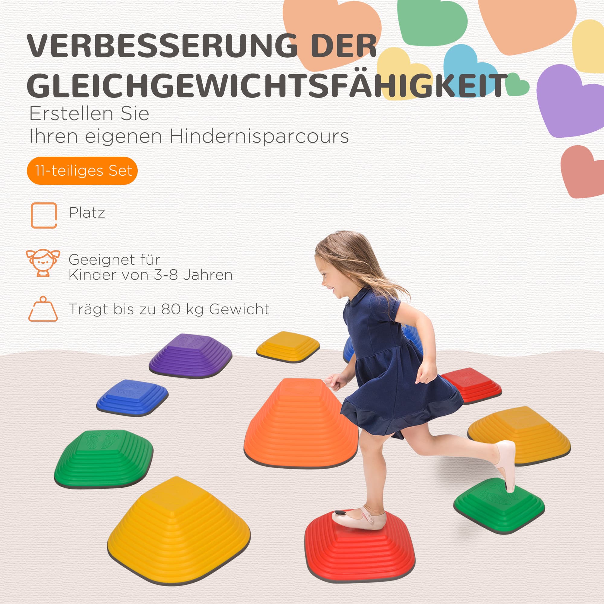 Pierres d'équilibre colorées plastique, 11 pièces