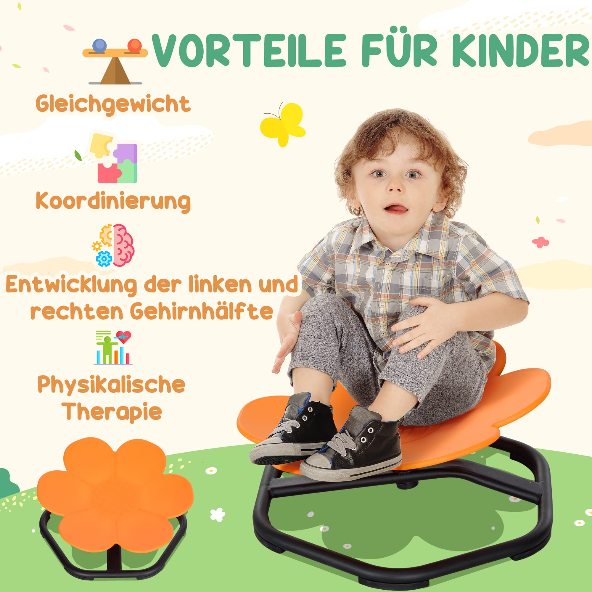 Sensorischer Drehstuhl für Kinder aus Kunststoff, Orange
