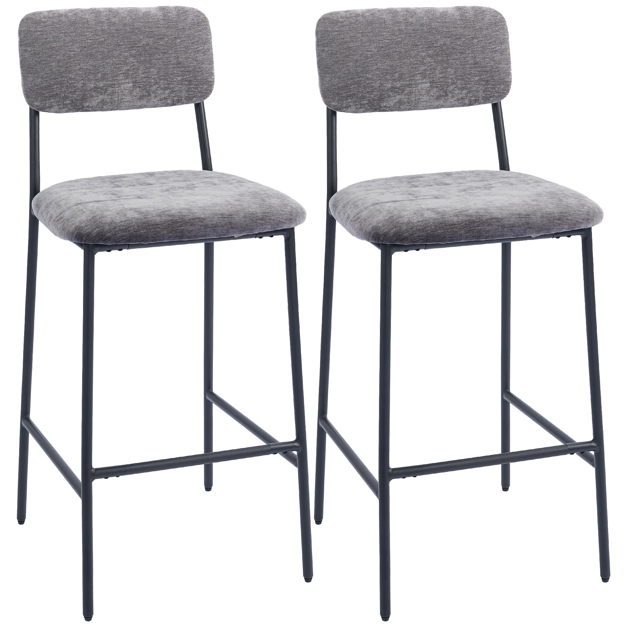 2er-Set Barstühle, gepolstert, mit Rückenlehne und Fußstütze, Grau