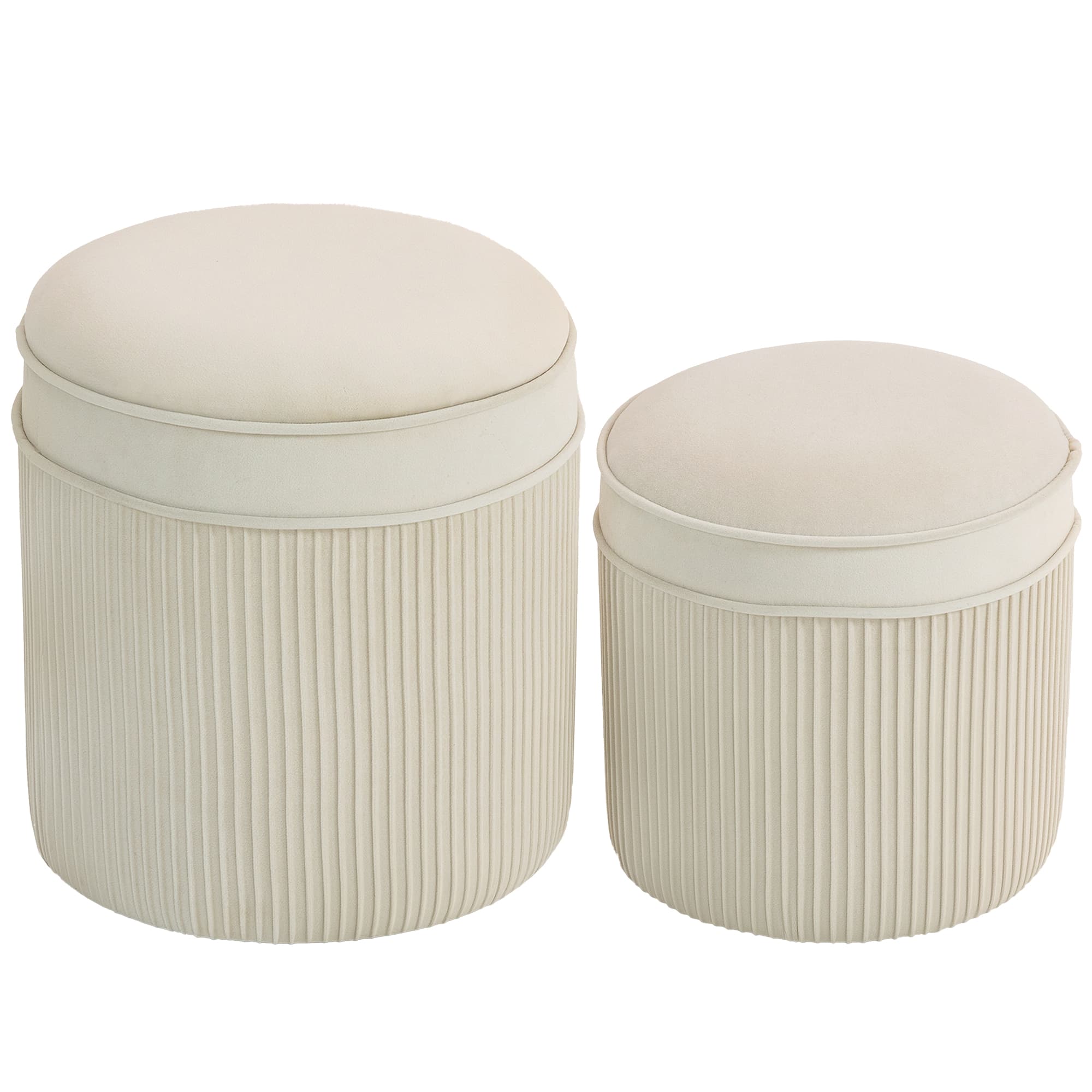 2er Set Sitzhocker mit Stauraum und Deckel Cremeweiß