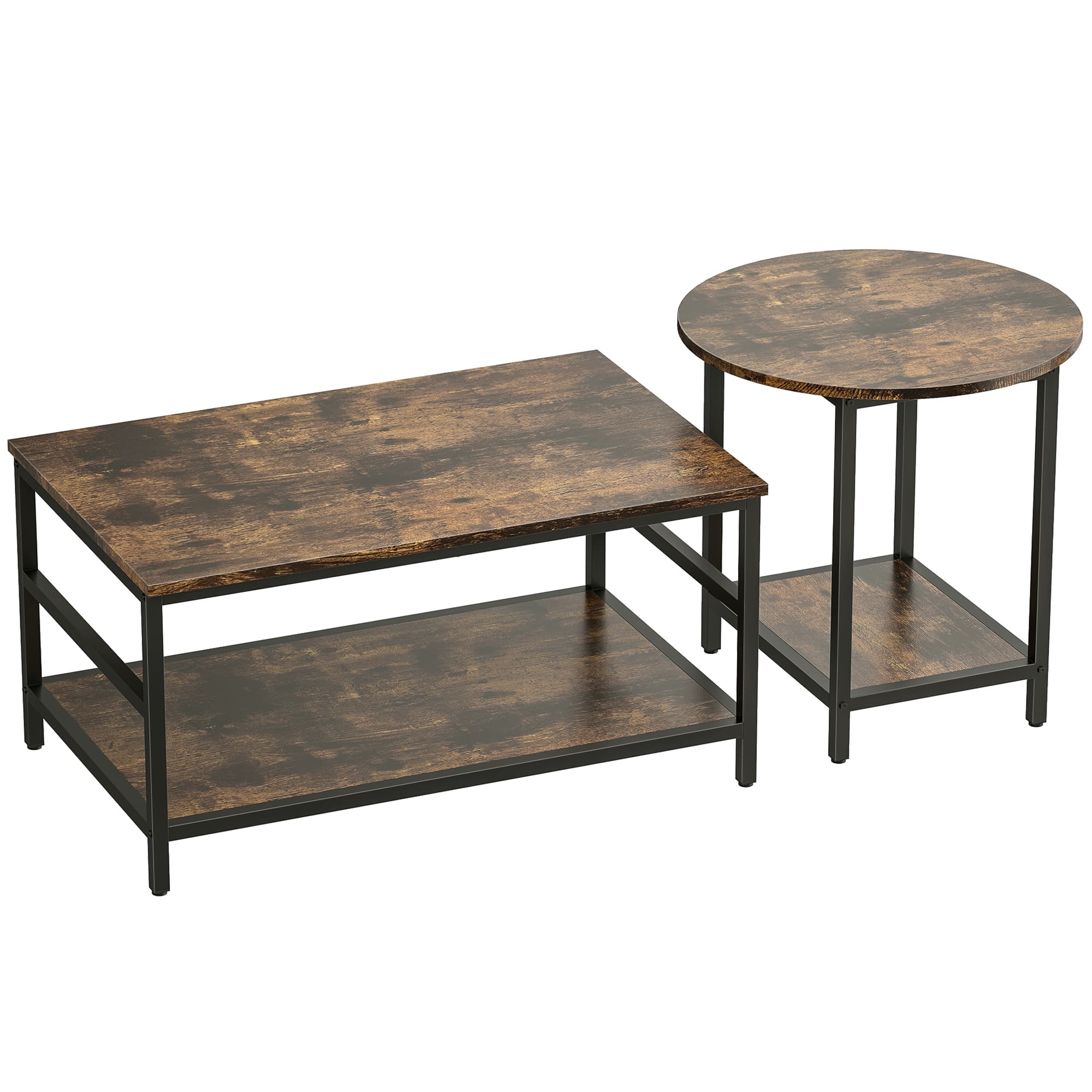 Couchtisch-Set, 2-teilig, rechteckig und rund, rustikal-braun
