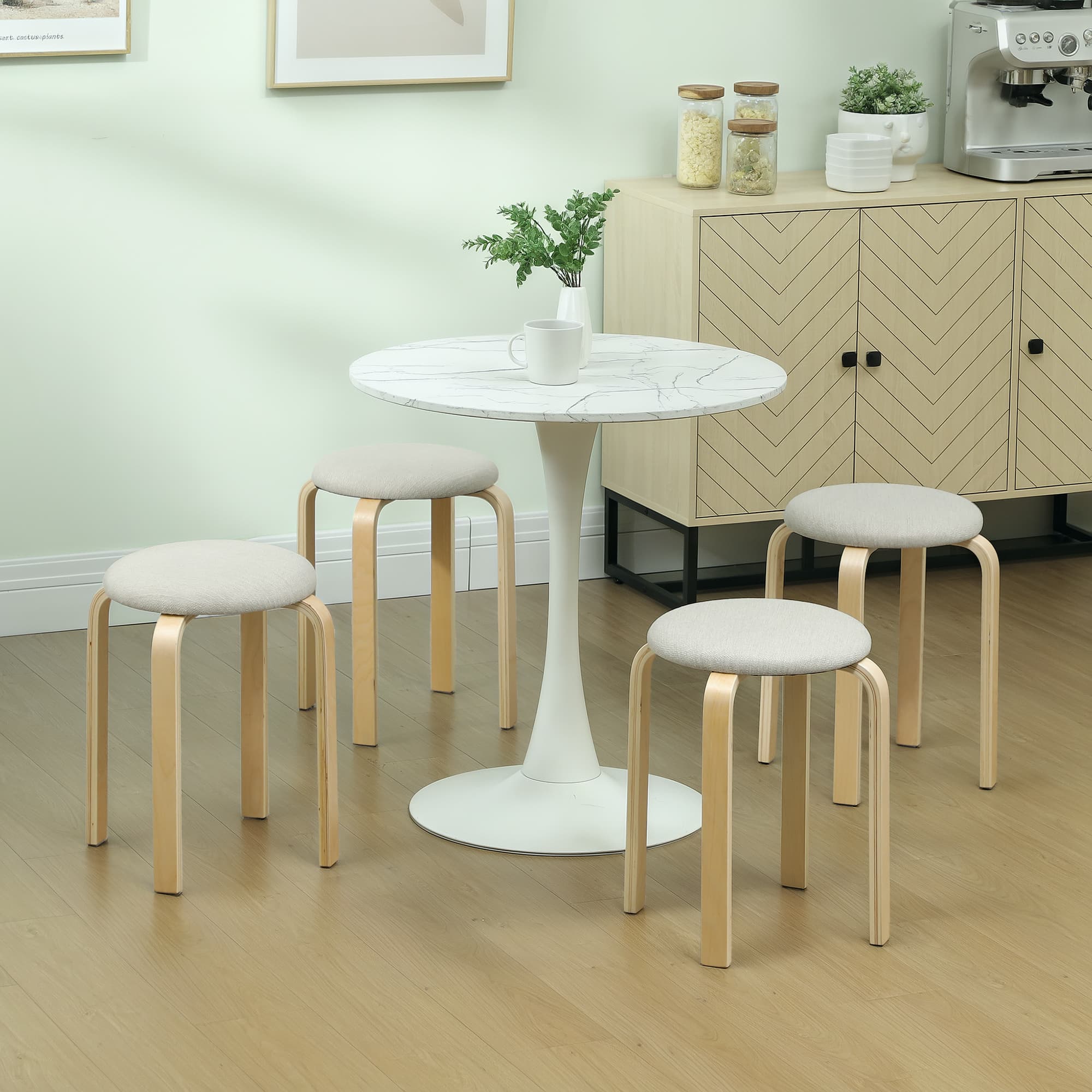 Polsterhocker im 4er-Set, stapelbar, cremeweiß