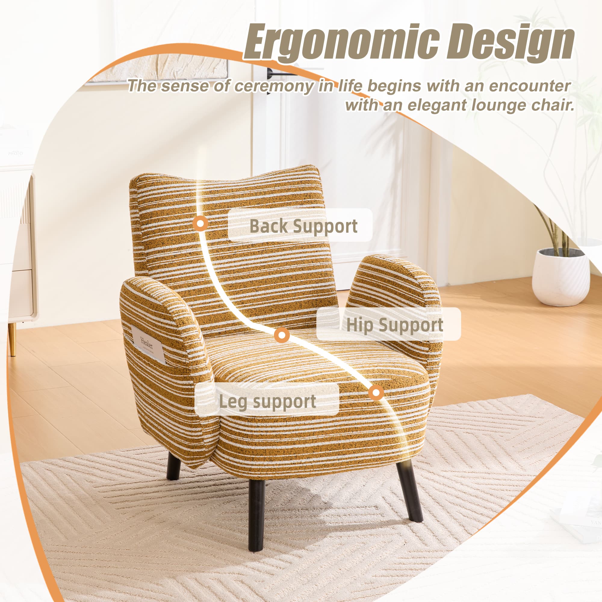 Modernes Lesearmchair mit Sandgewebt, Seitentasche, Massivholzbasis
