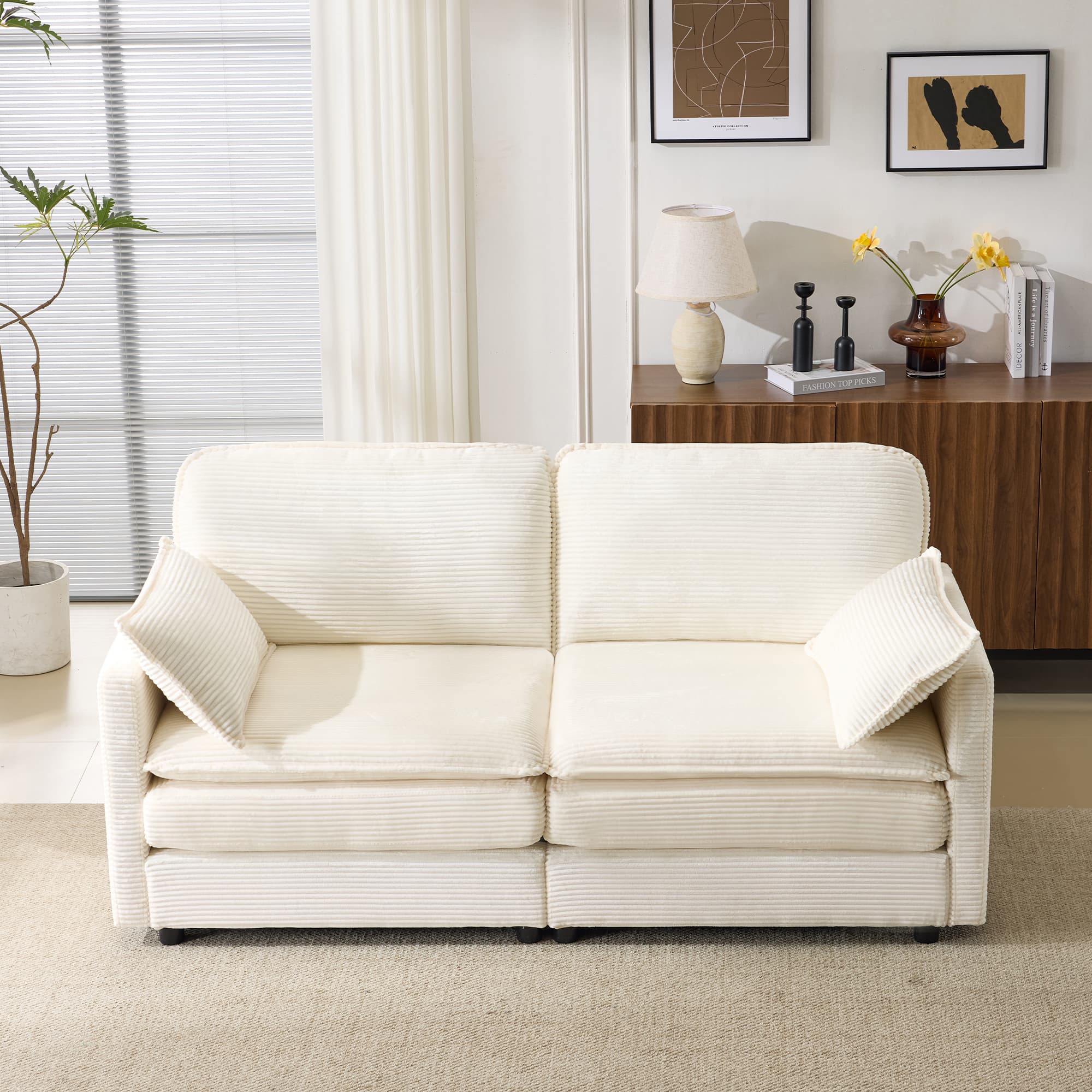Modularer 2-Sitzer-Sofa mit 22 Chenille-Kissen & 2 Wurfkissen - Kompakt für Wohnung oder Wohnzimmer