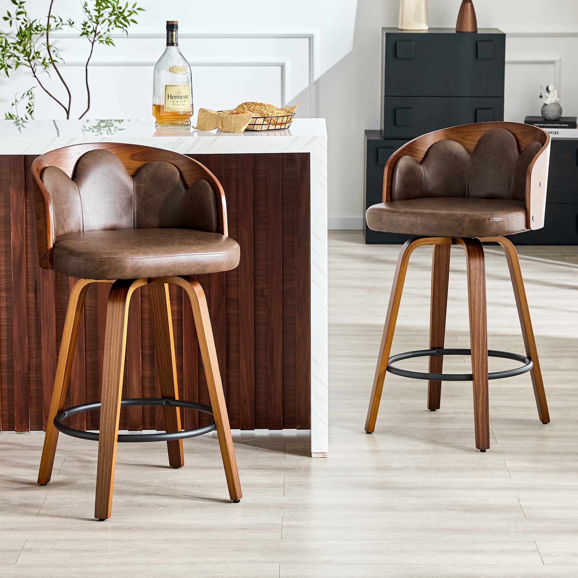 2er-Set Barhocker Blumen-Rückenlehne Formholz PU